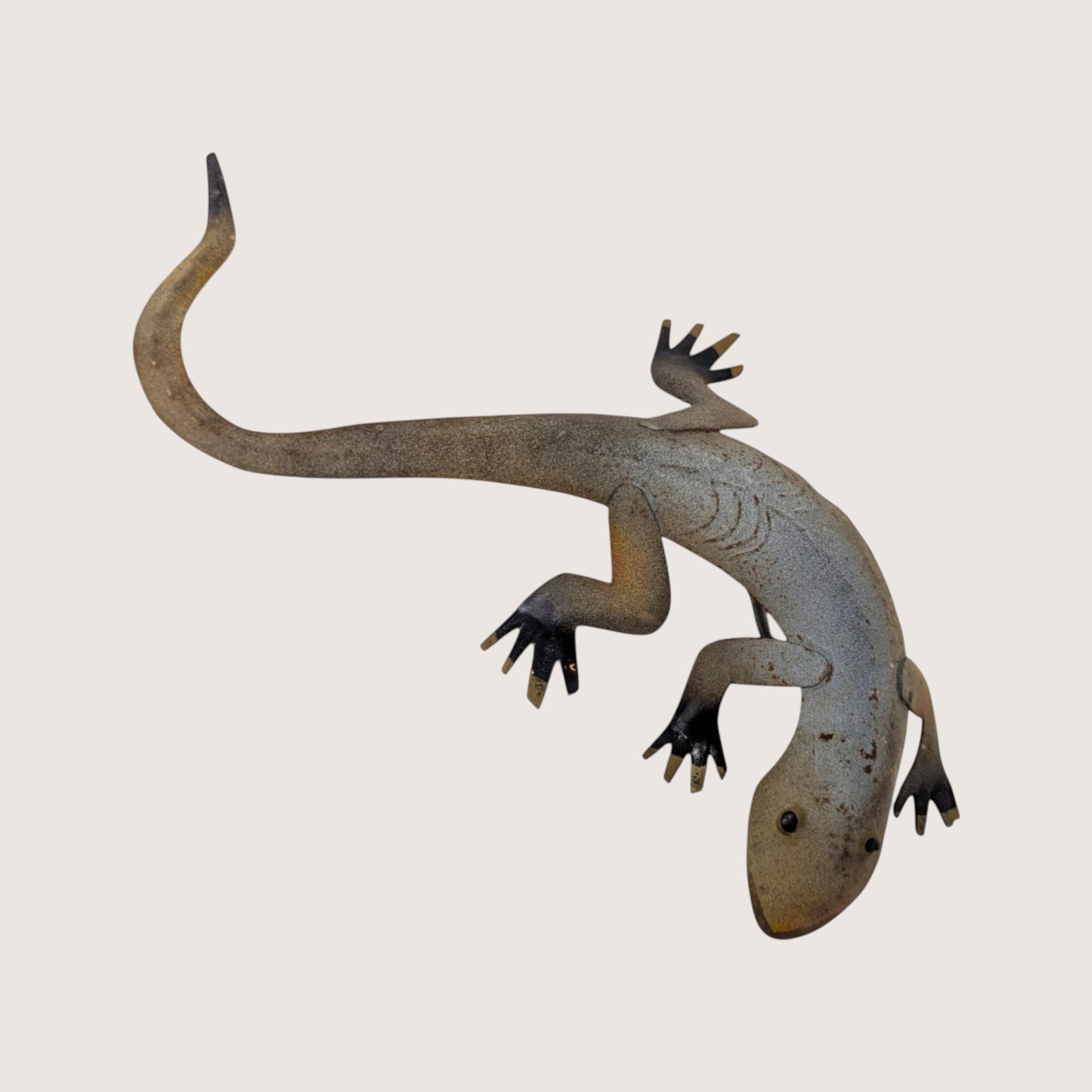 Vintage Brutalist Metal Lizard Wall Hanging Sculpture