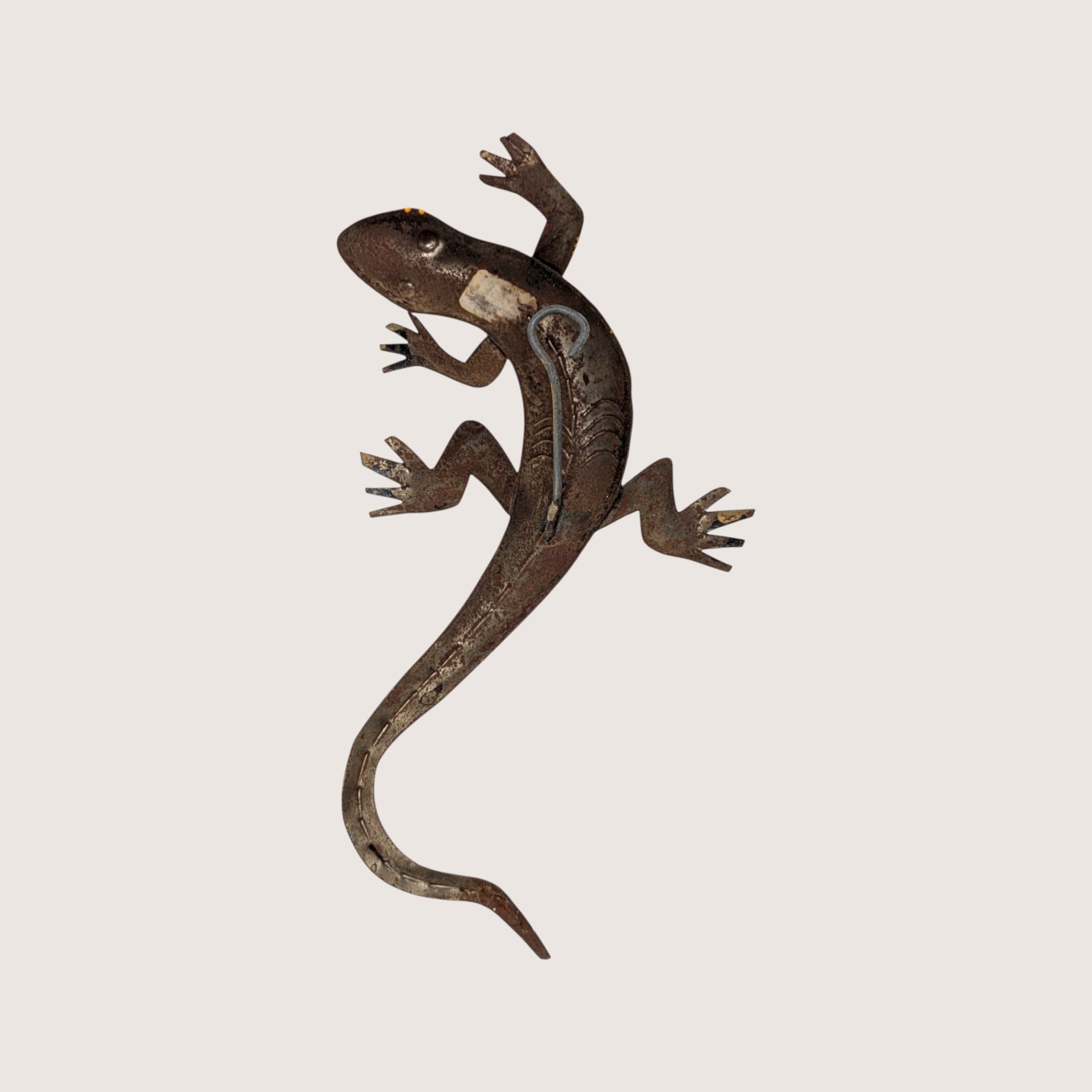 Vintage Brutalist Metal Lizard Wall Hanging Sculpture