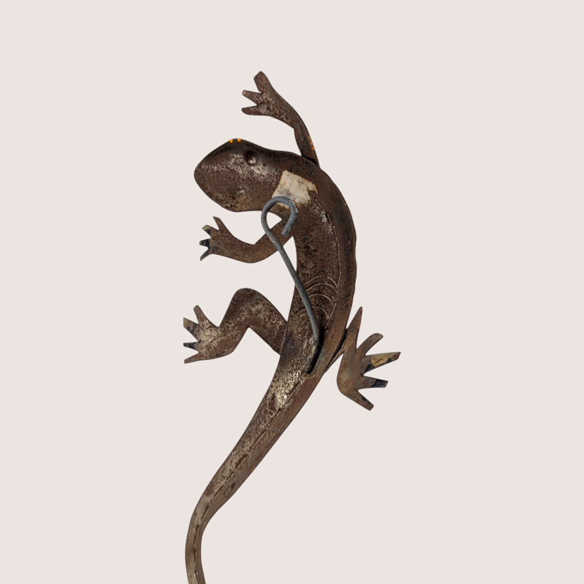 Vintage Brutalist Metal Lizard Wall Hanging Sculpture