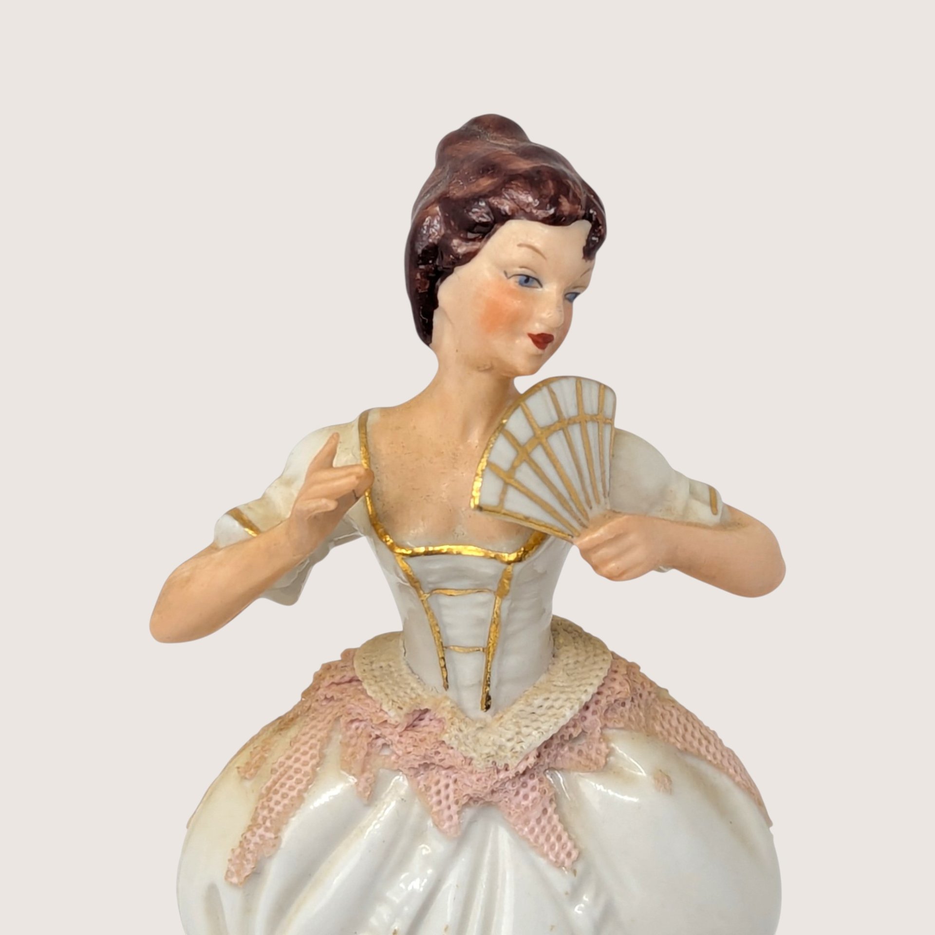 1920s Dresden Porcelain Lady Figurine with Hand Fan