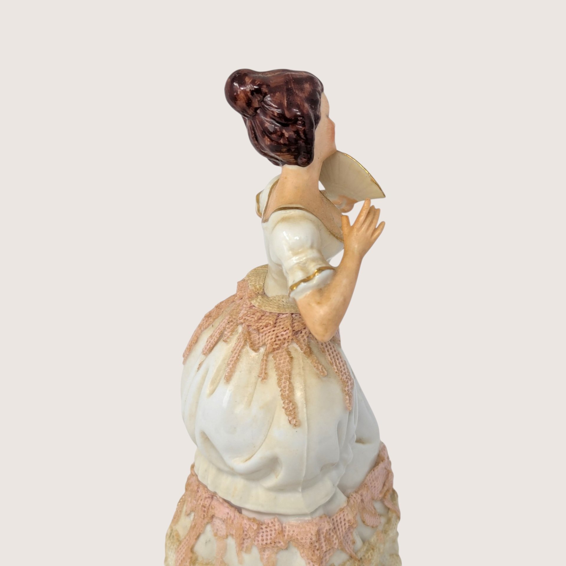 1920s Dresden Porcelain Lady Figurine with Hand Fan