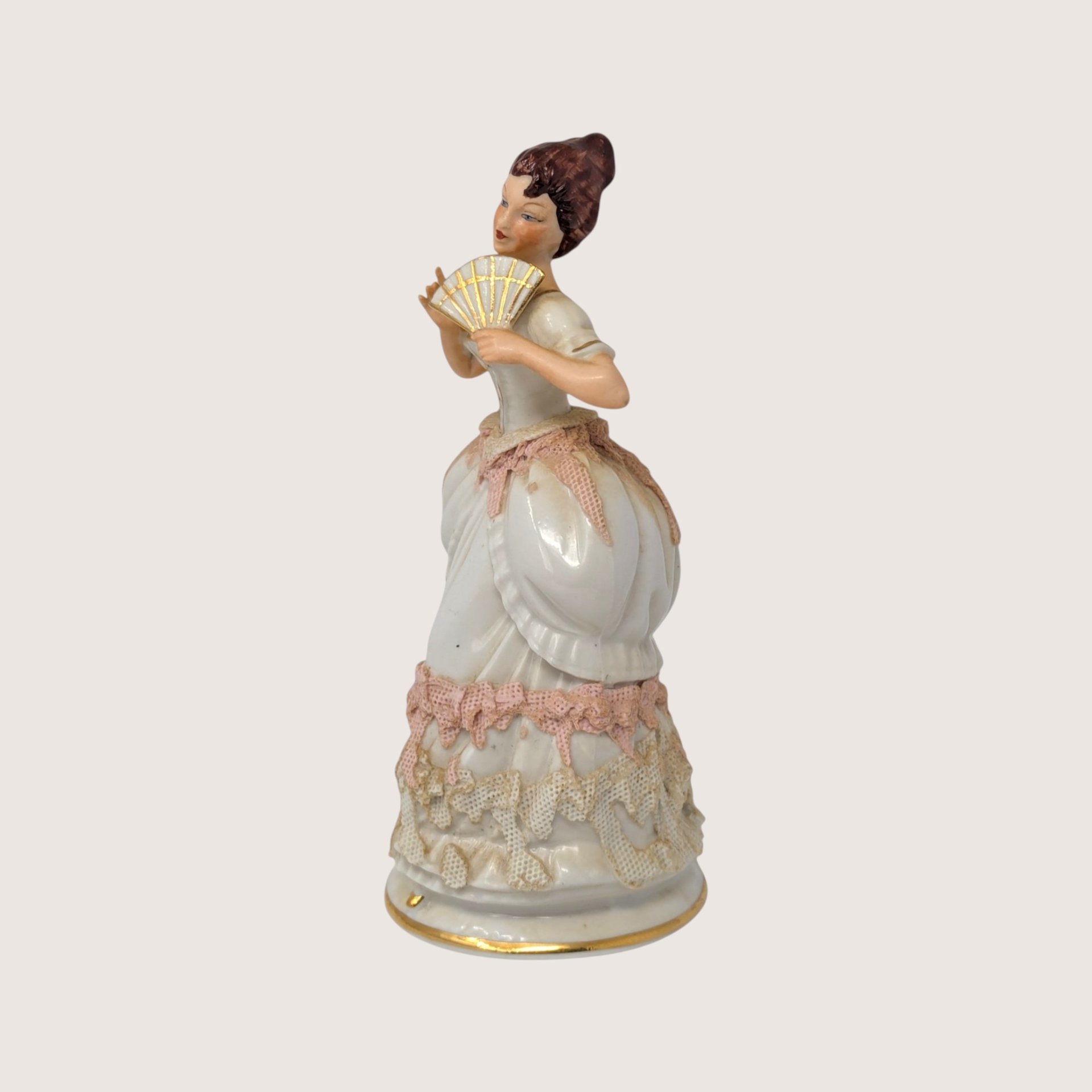 1920s Dresden Porcelain Lady Figurine with Hand Fan