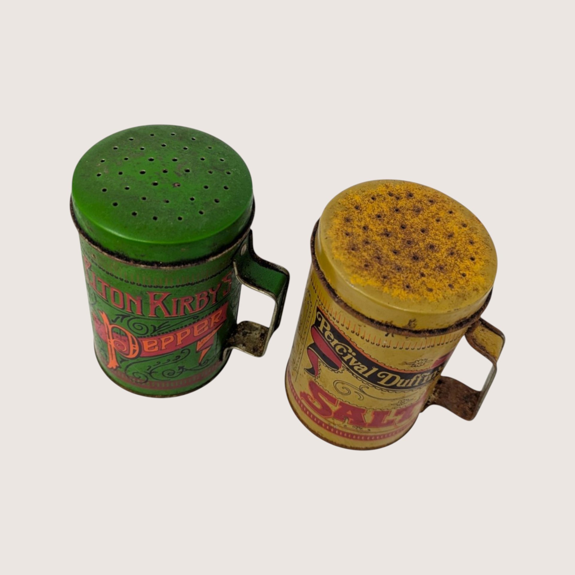 1970s Elton Kirby Percival Duffin Tin Salt and Pepper Shakers Set