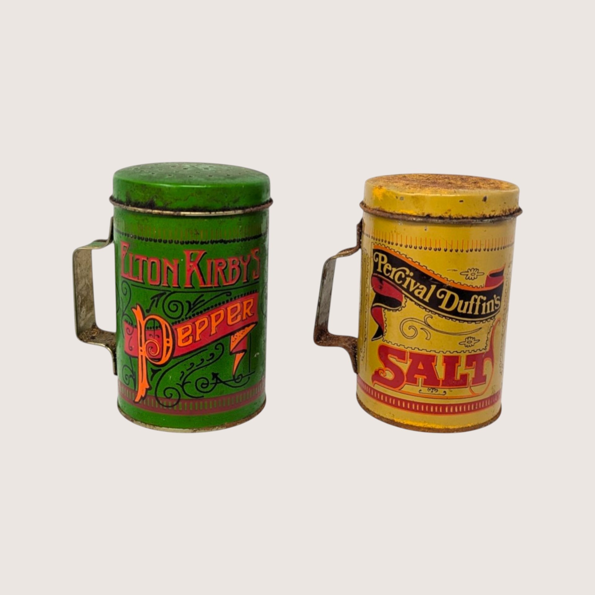 1970s Elton Kirby Percival Duffin Tin Salt and Pepper Shakers Set
