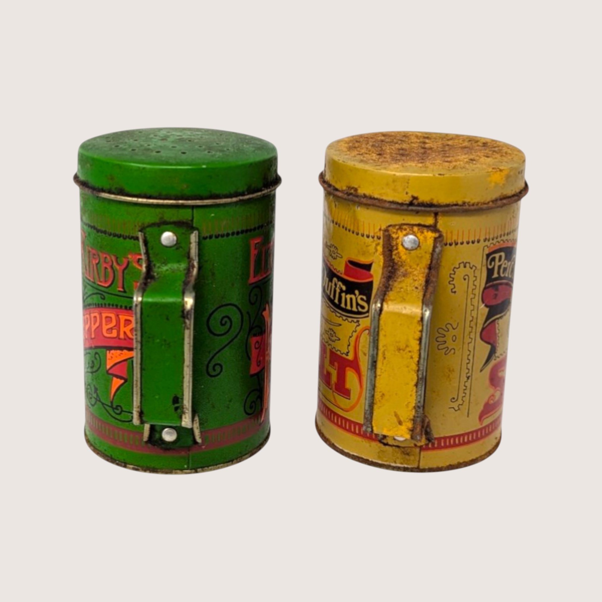 1970s Elton Kirby Percival Duffin Tin Salt and Pepper Shakers Set