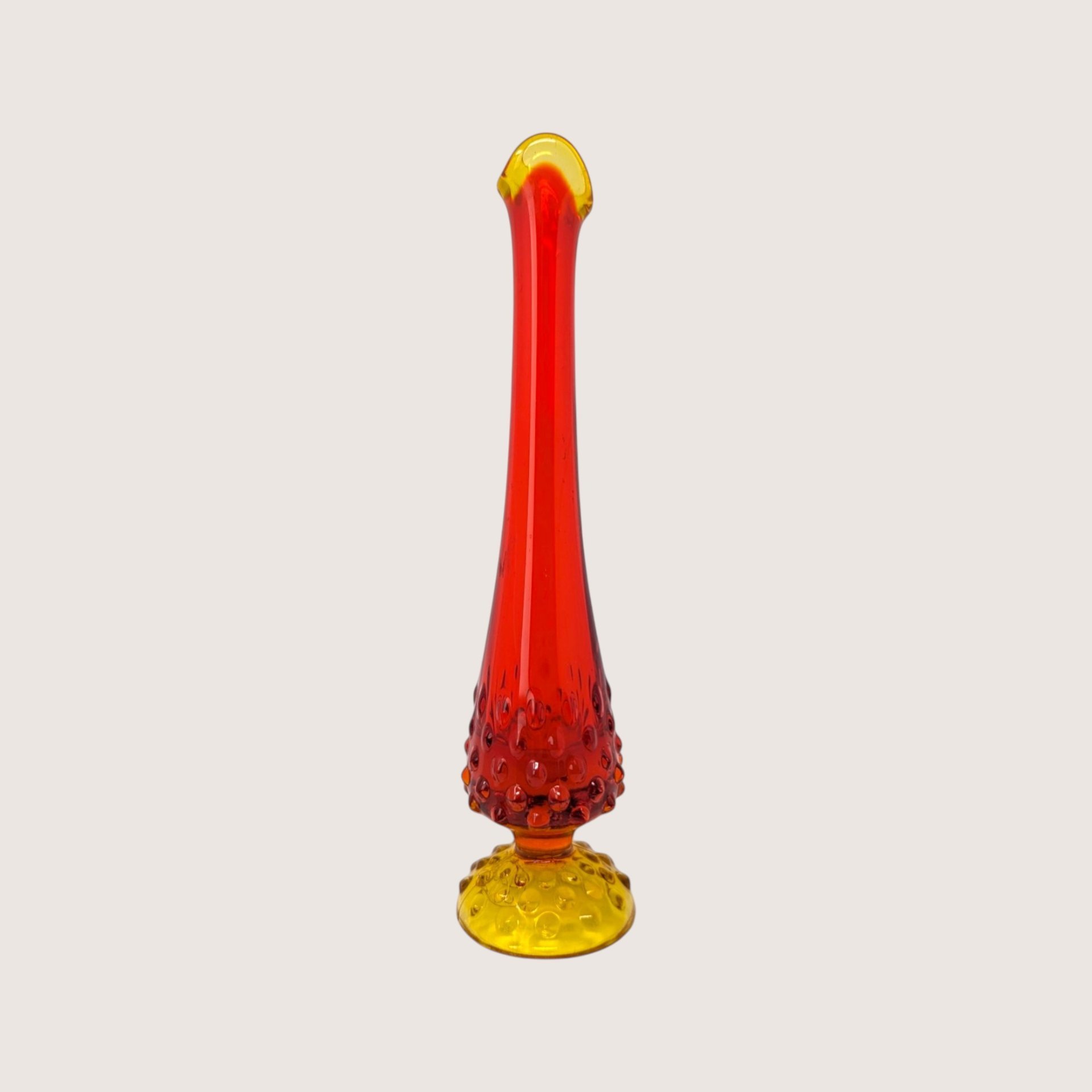 1960s Kanawha Amberina Hobnail Glass Swung Vase