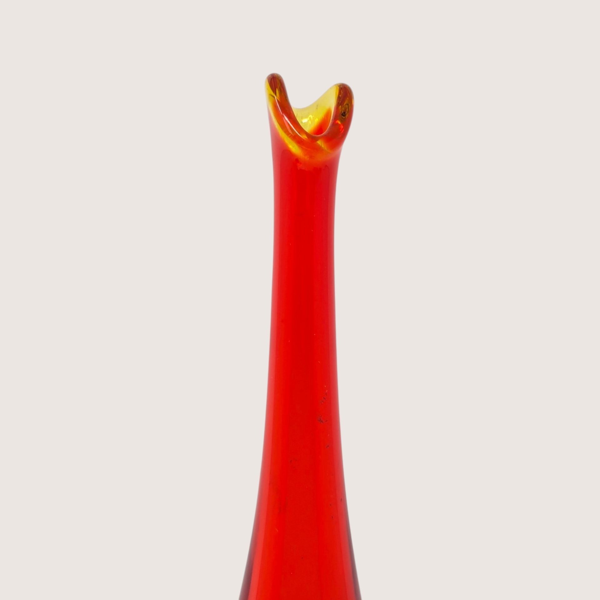 1960s Kanawha Amberina Hobnail Glass Swung Vase