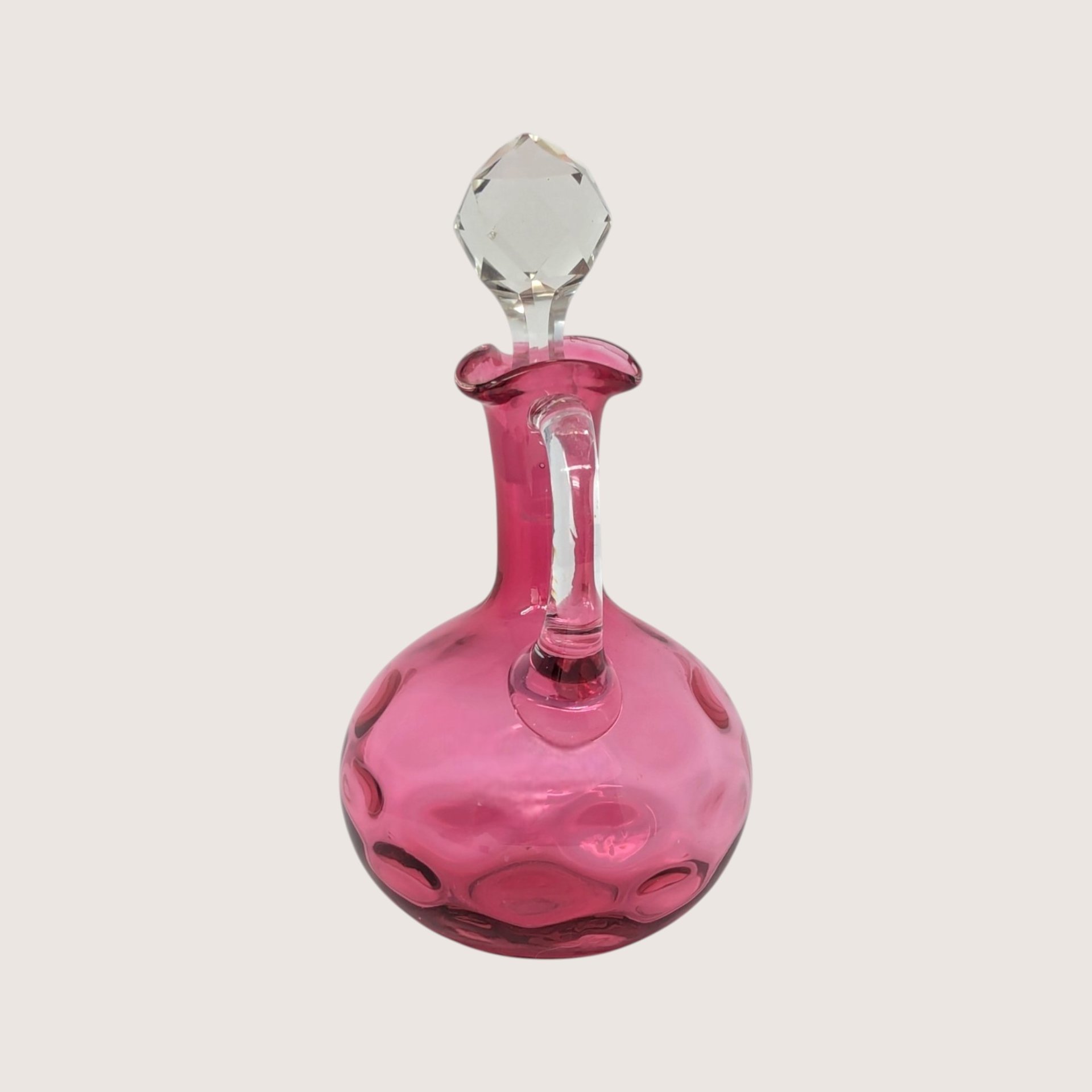 1890s Cranberry Glass Optic Thumbprint Cruet