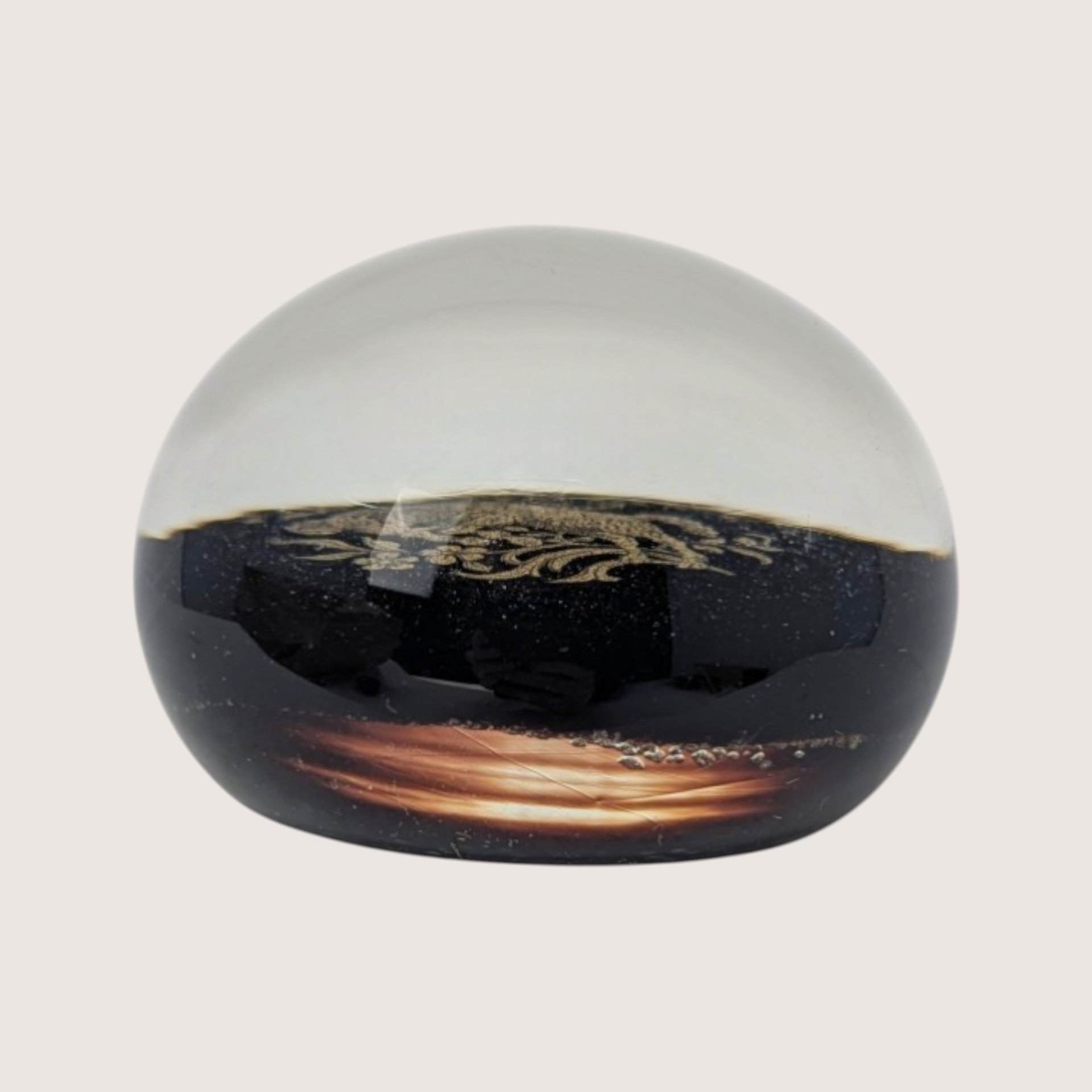 1980s Japanese Lacquerware Glass Ram Paperweight