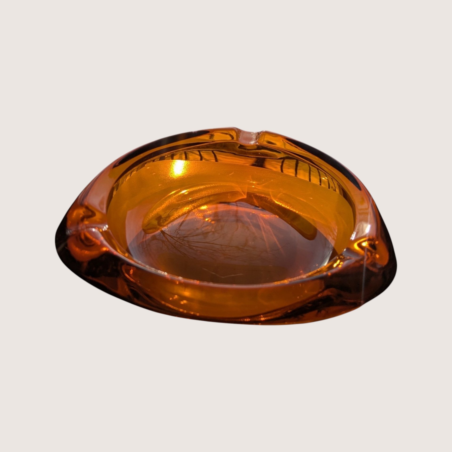 1970s Viking Glass Amber Asymmetrical Ashtray