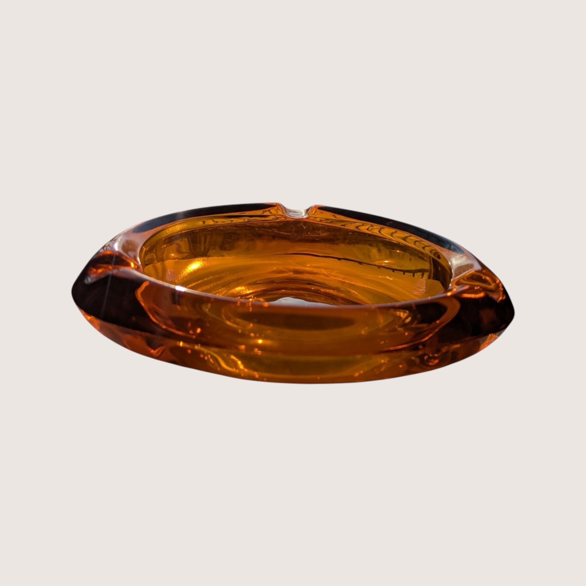 1970s Viking Glass Amber Asymmetrical Ashtray