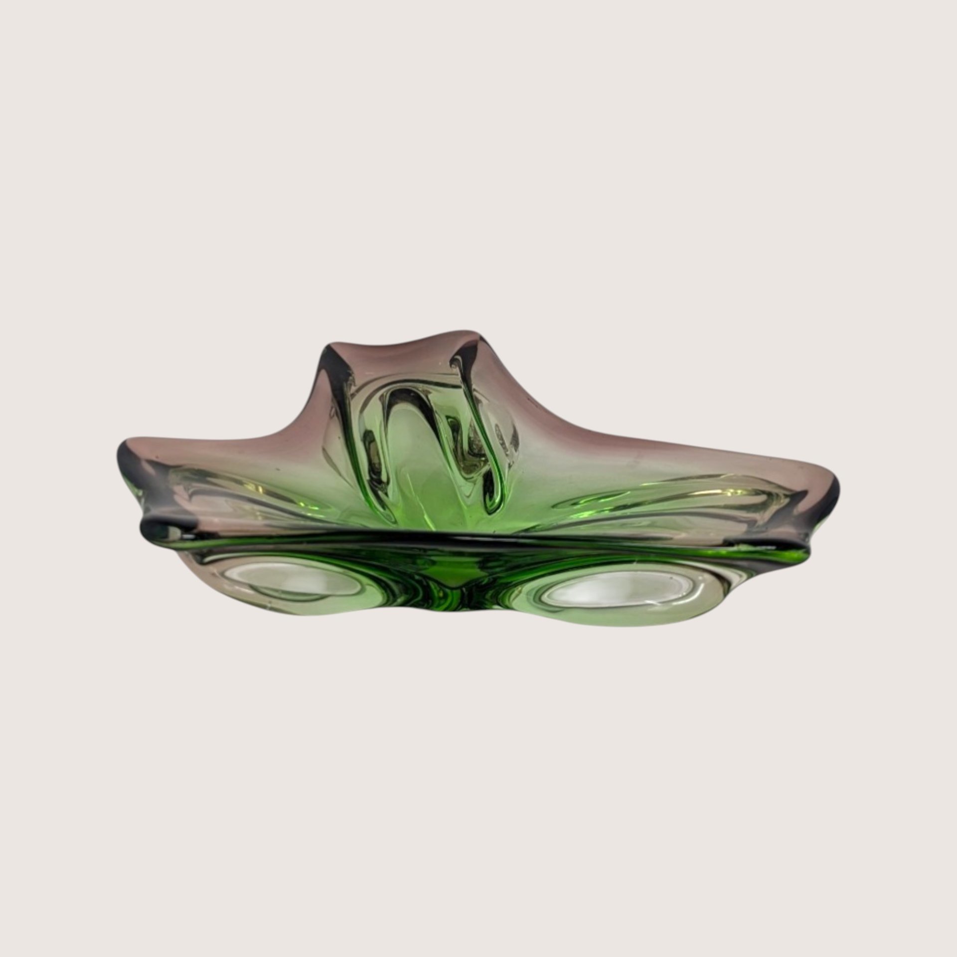 1960s Murano Glass Green and Amethyst Freeform Dish