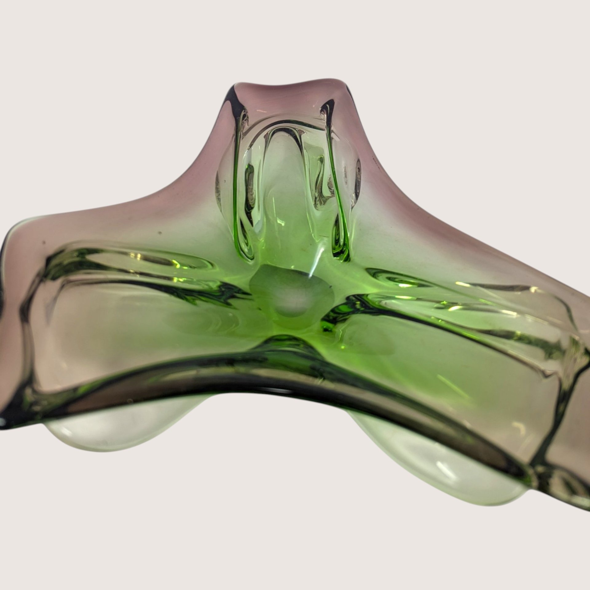1960s Murano Glass Green and Amethyst Freeform Dish