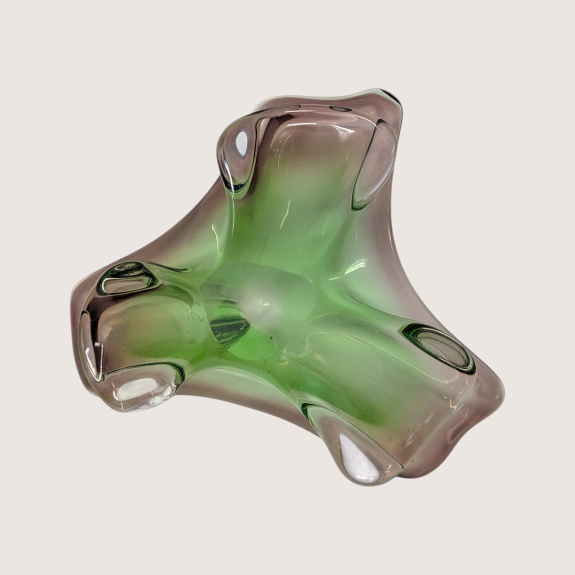 1960s Murano Glass Green and Amethyst Freeform Dish