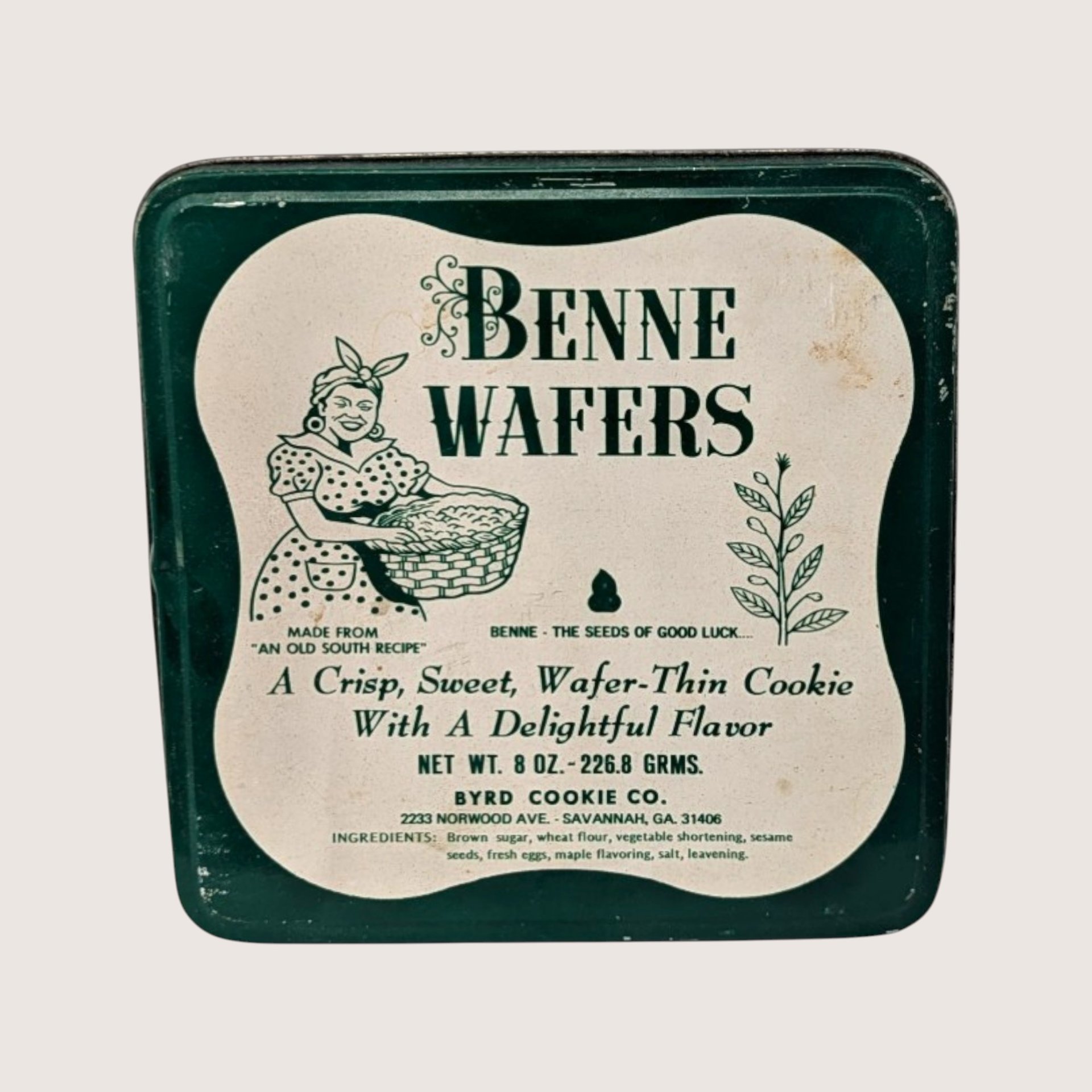 Vintage Byrd Cookie Co Benne Wafers and Benne Bits Tins Pair