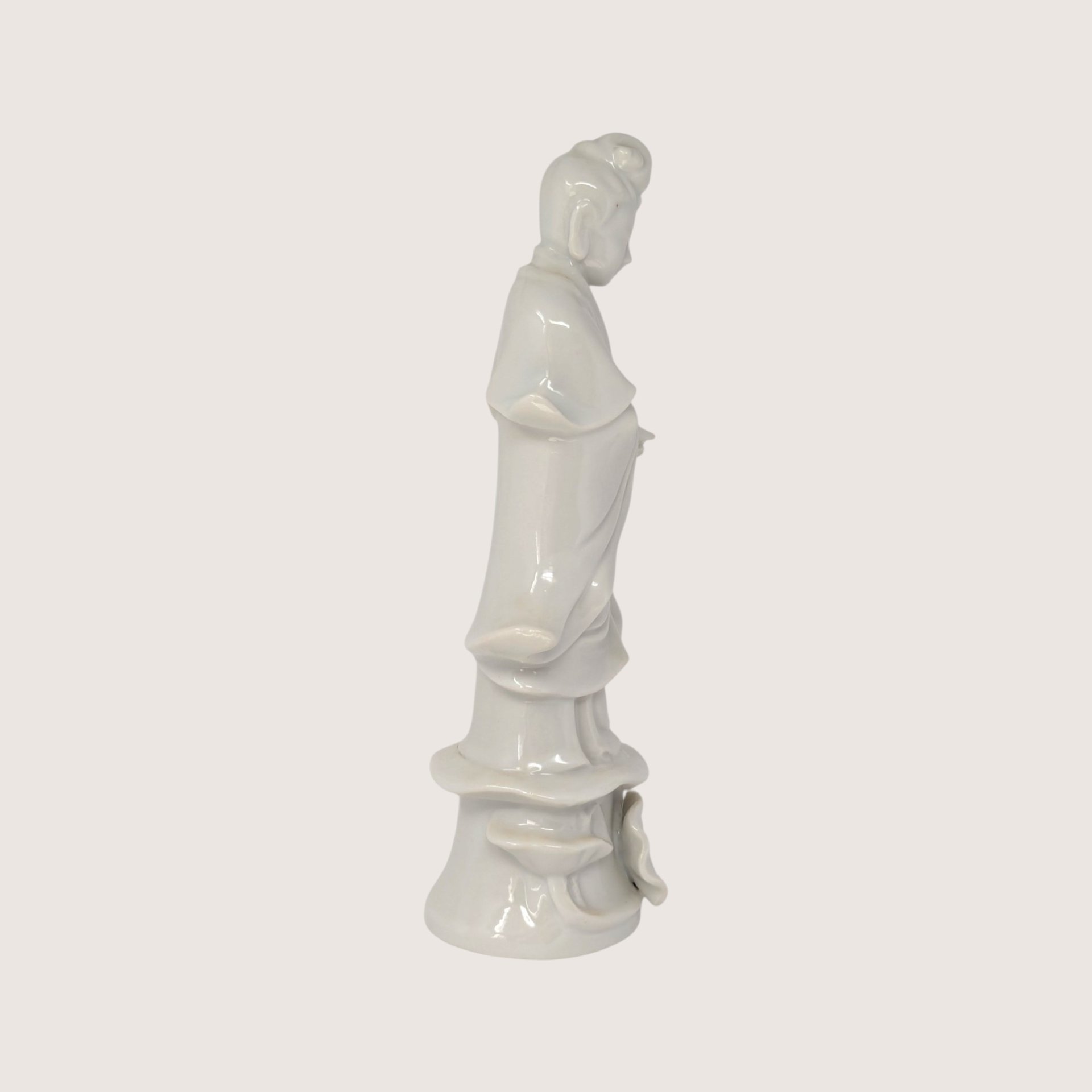 Vintage Blanc de Chine Porcelain Guan Yin Lotus Base Figurine