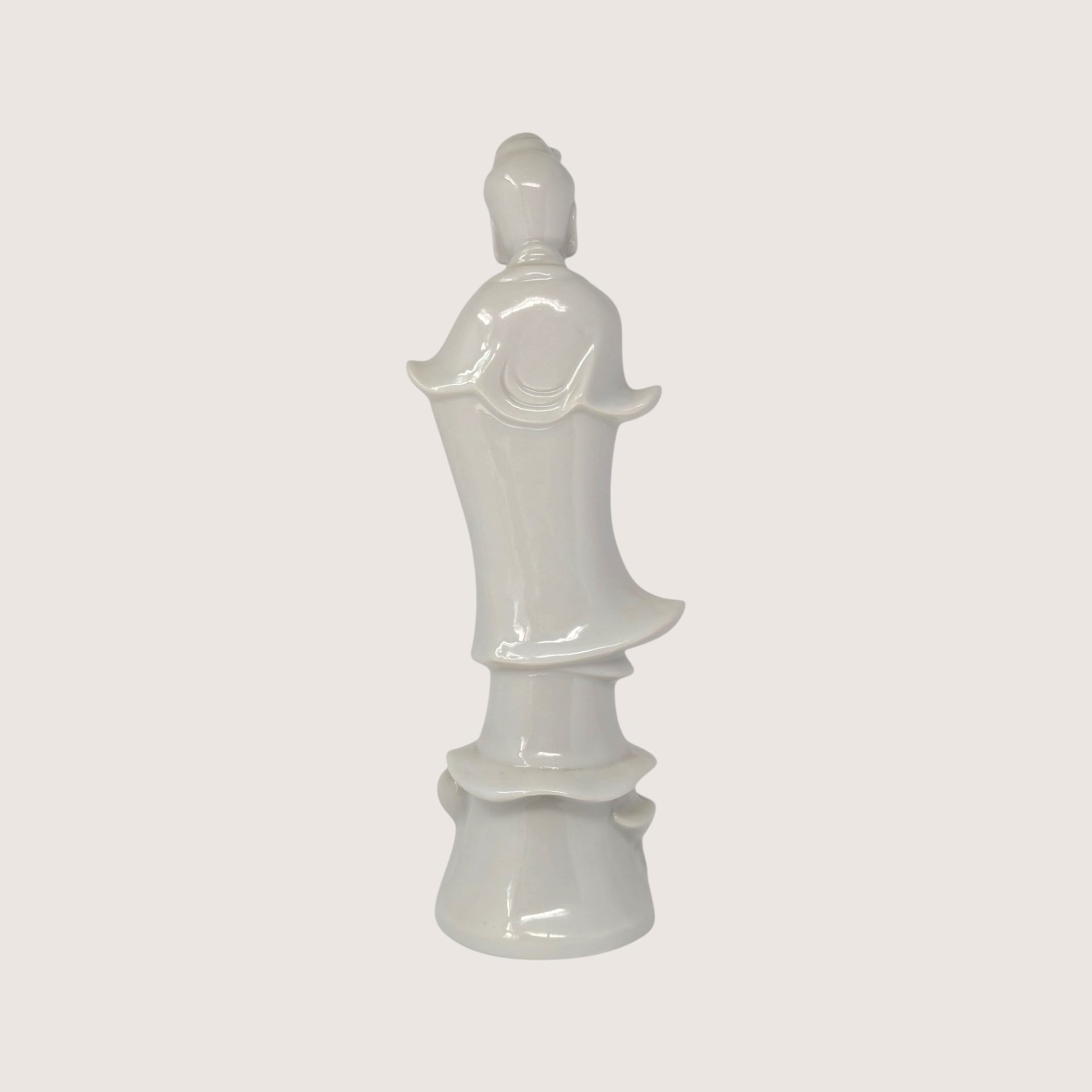 Vintage Blanc de Chine Porcelain Guan Yin Lotus Base Figurine