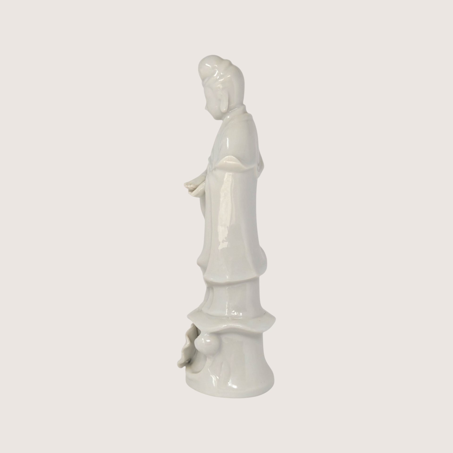 Vintage Blanc de Chine Porcelain Guan Yin Lotus Base Figurine