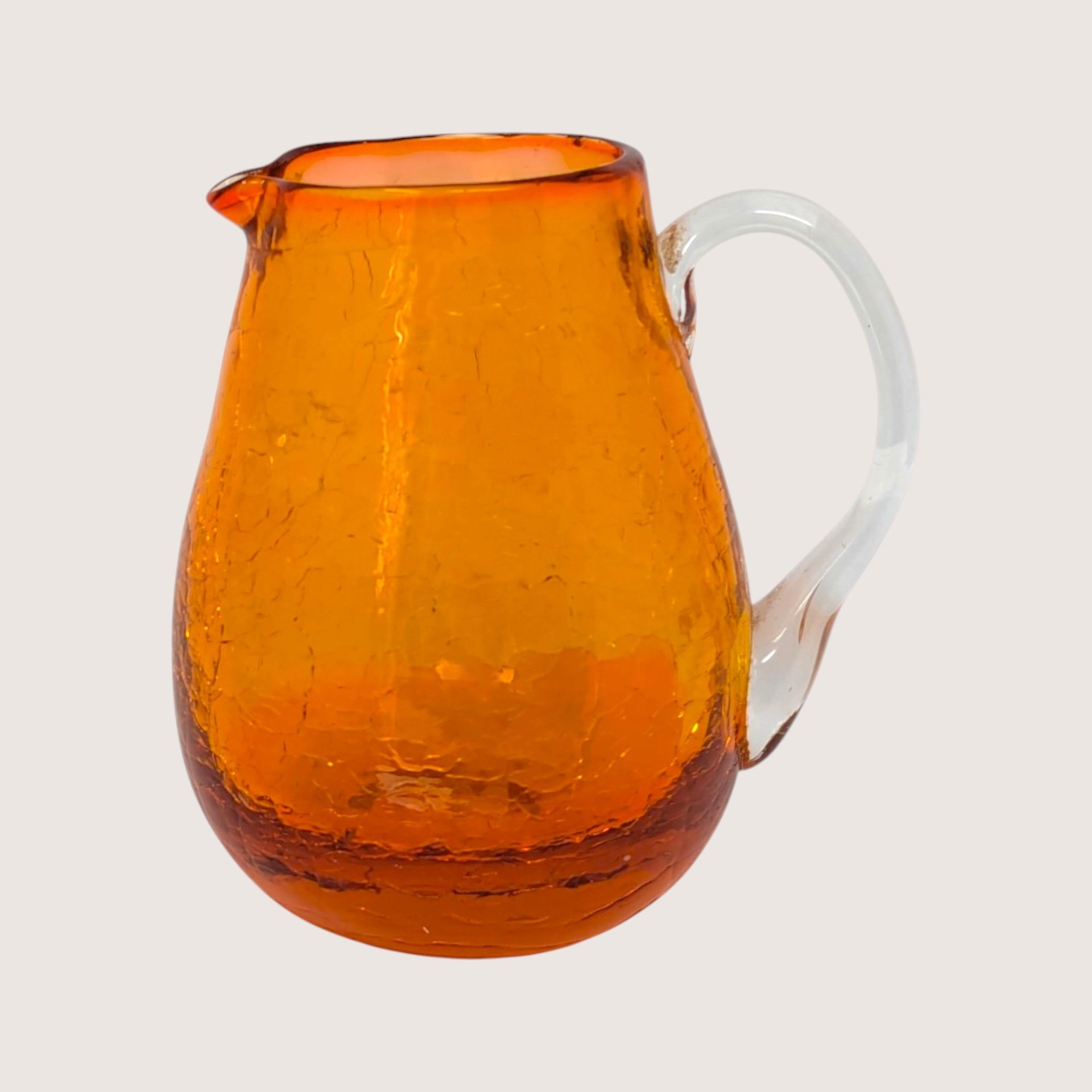 1960s Mid Century Orange Crackle Glass Cream and Sugar Set