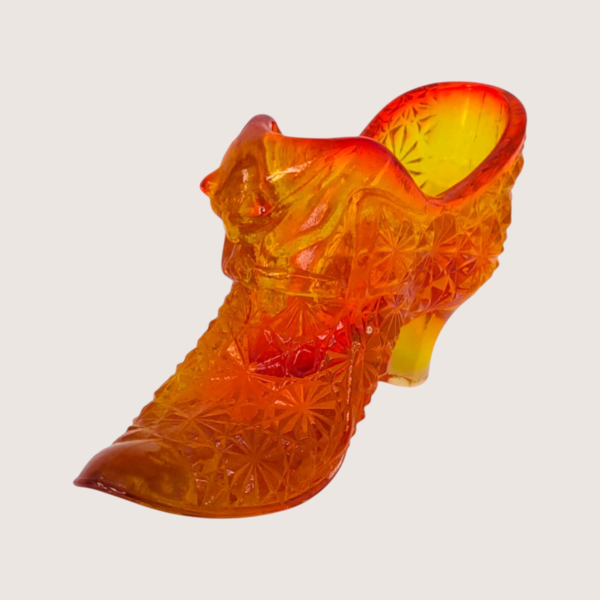 1970s Fenton Amberina Daisy and Button Glass Slipper