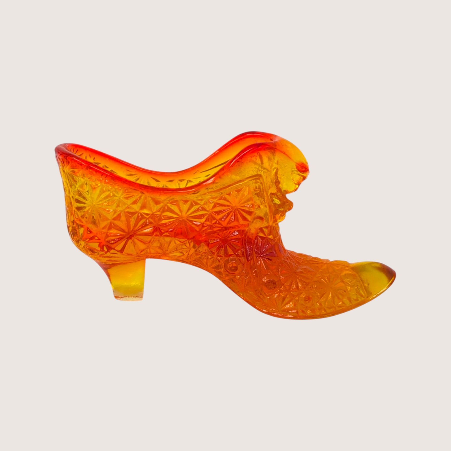1970s Fenton Amberina Daisy and Button Glass Slipper