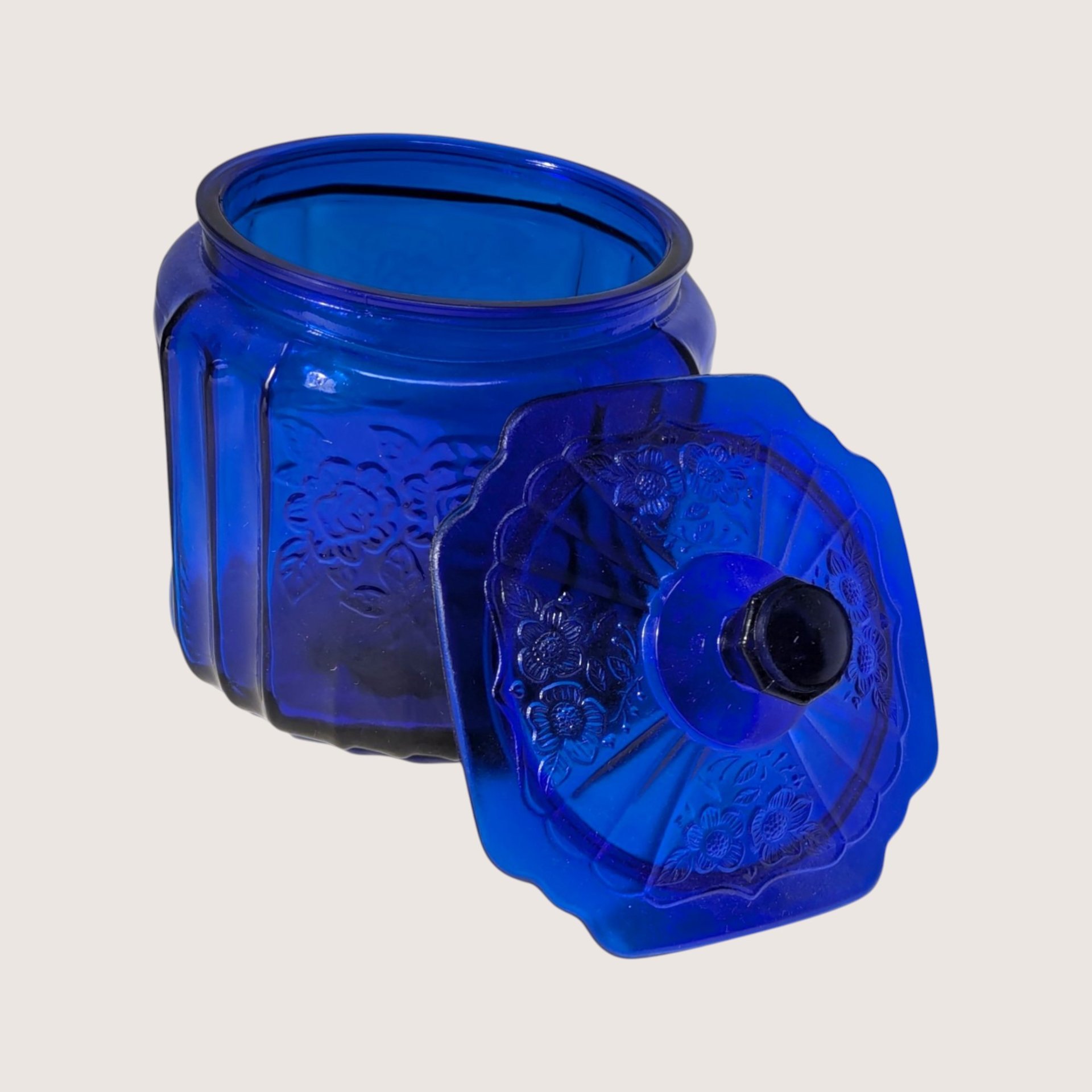 1970s Anchor Hocking Mayfair Cobalt Blue Glass Cookie Jar