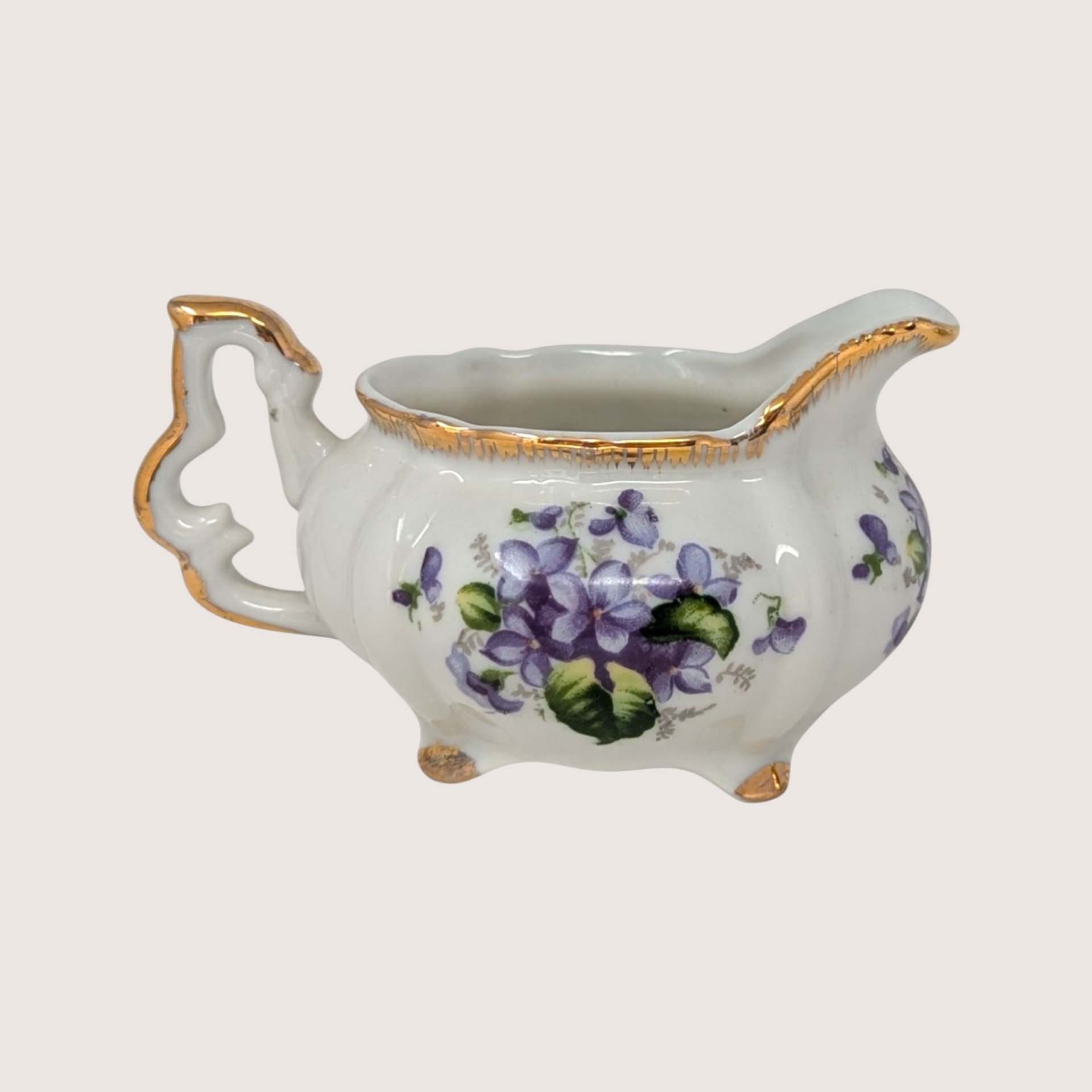 1960s Napco Porcelain Purple Violets Cream and Sugar Set