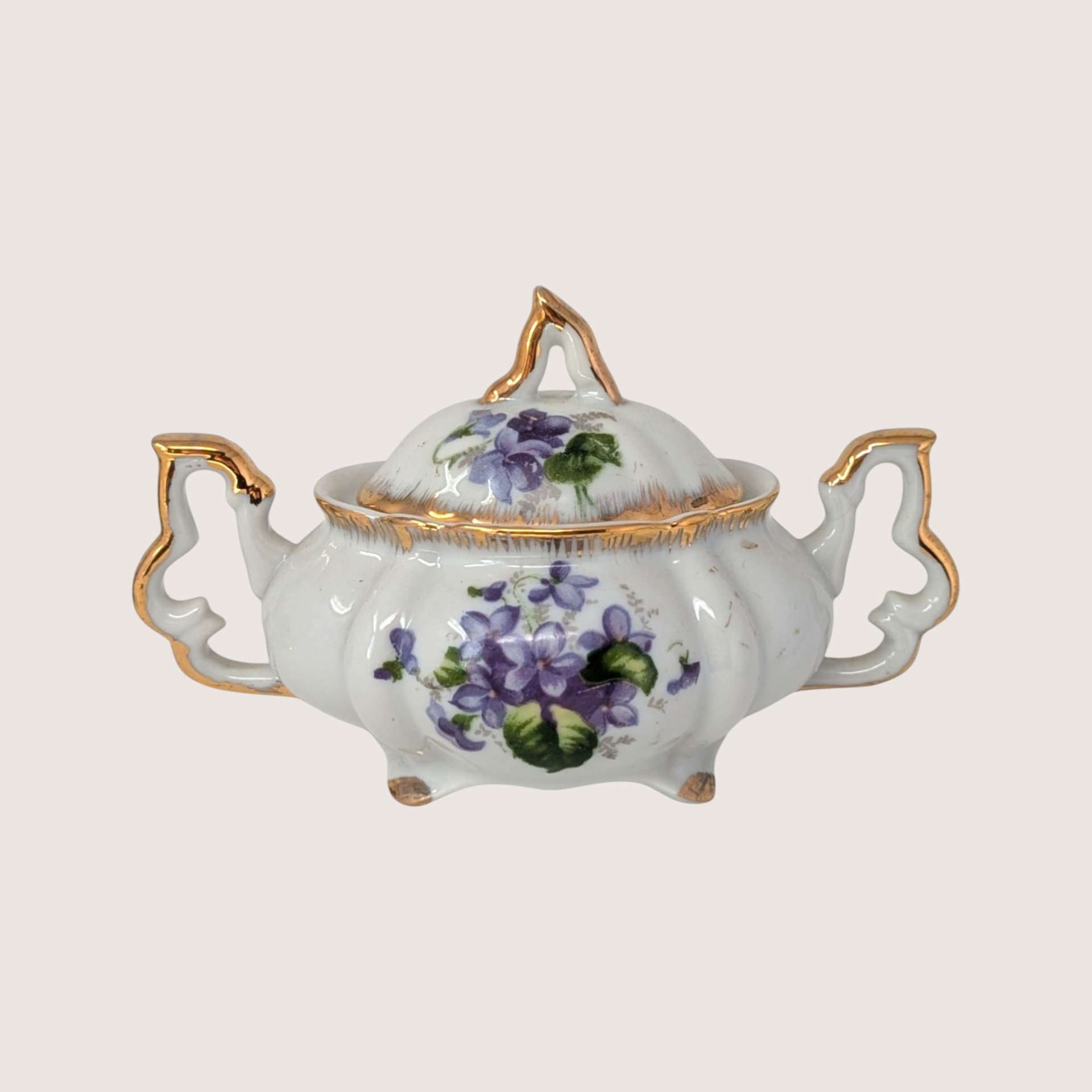 1960s Napco Porcelain Purple Violets Cream and Sugar Set
