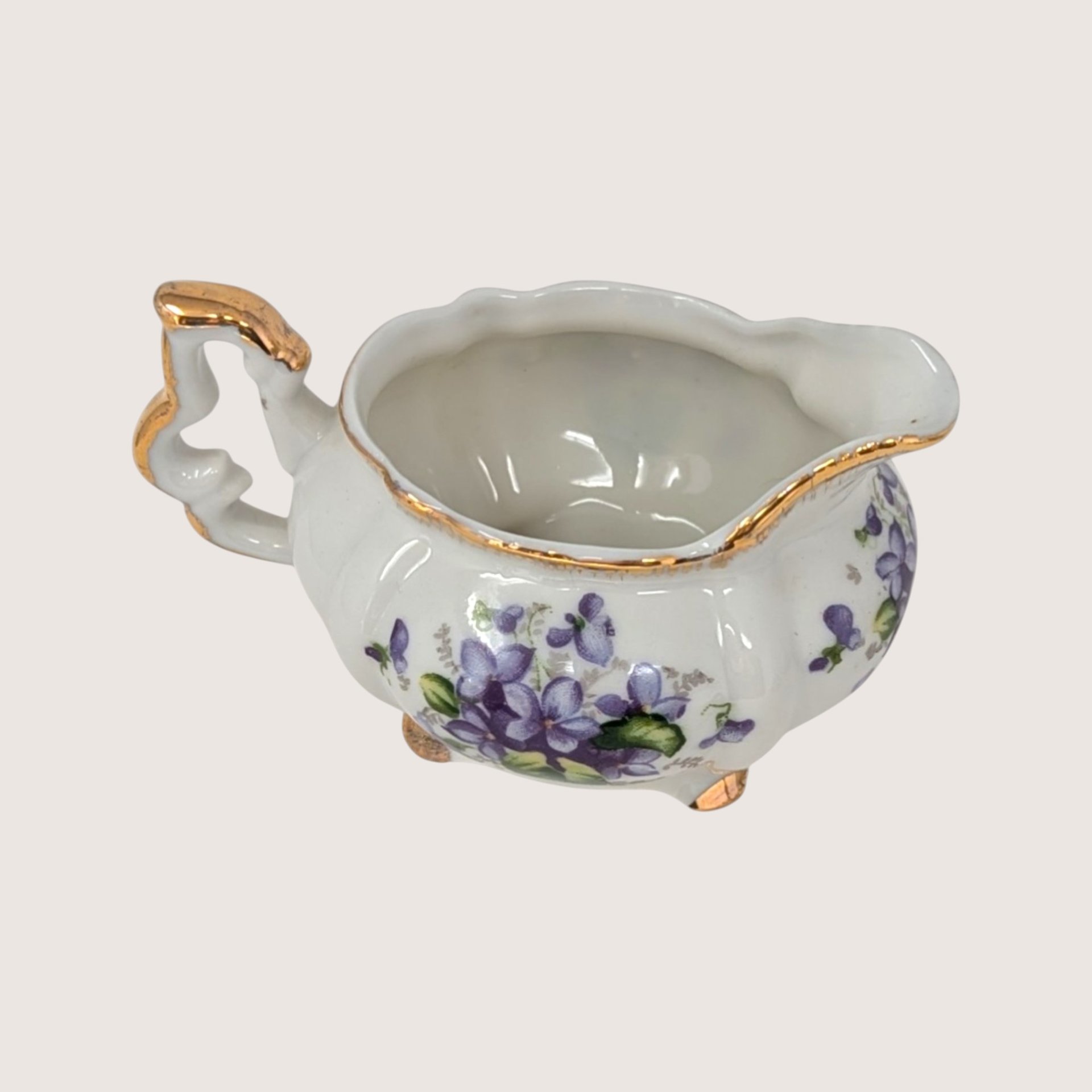 1960s Napco Porcelain Purple Violets Cream and Sugar Set