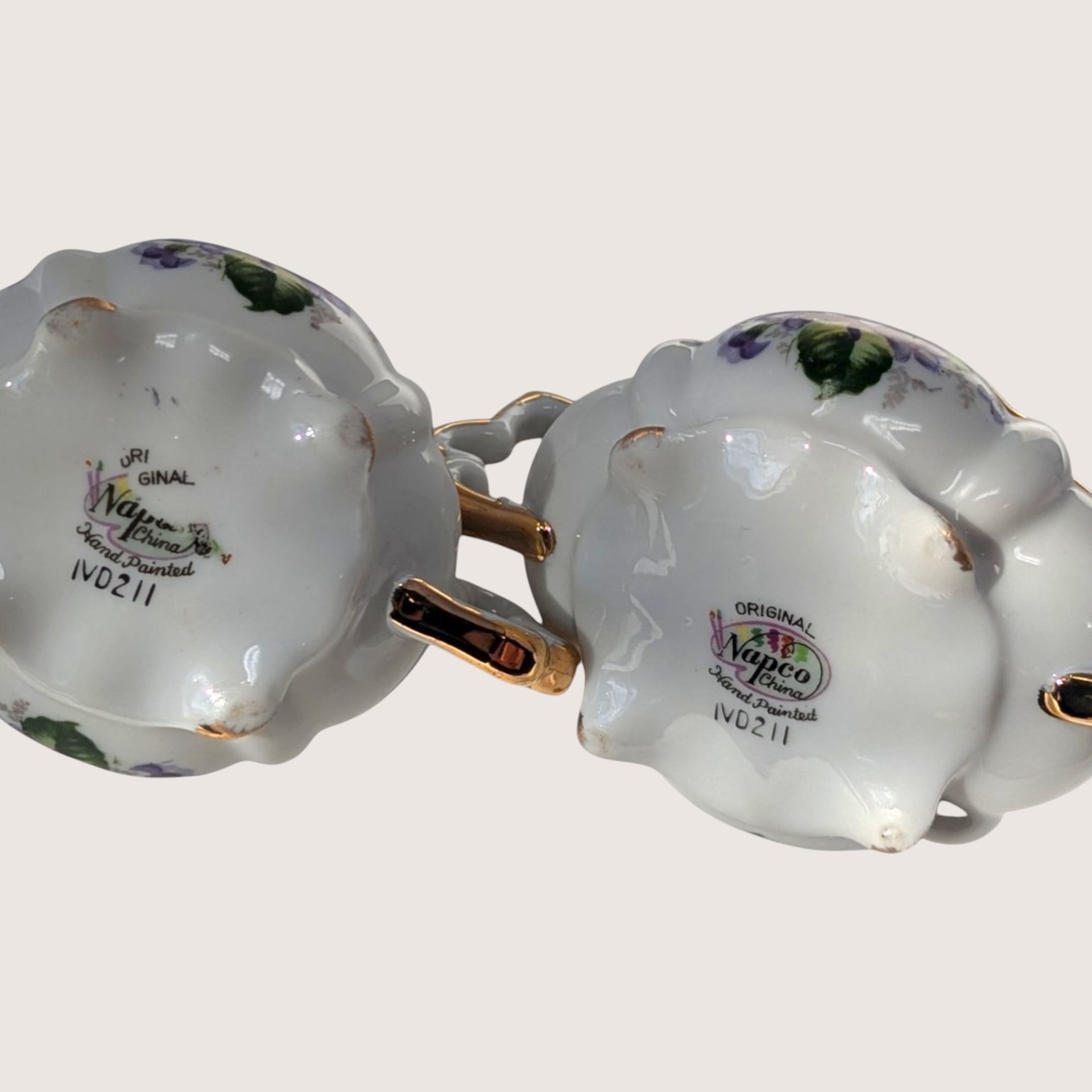 1960s Napco Porcelain Purple Violets Cream and Sugar Set