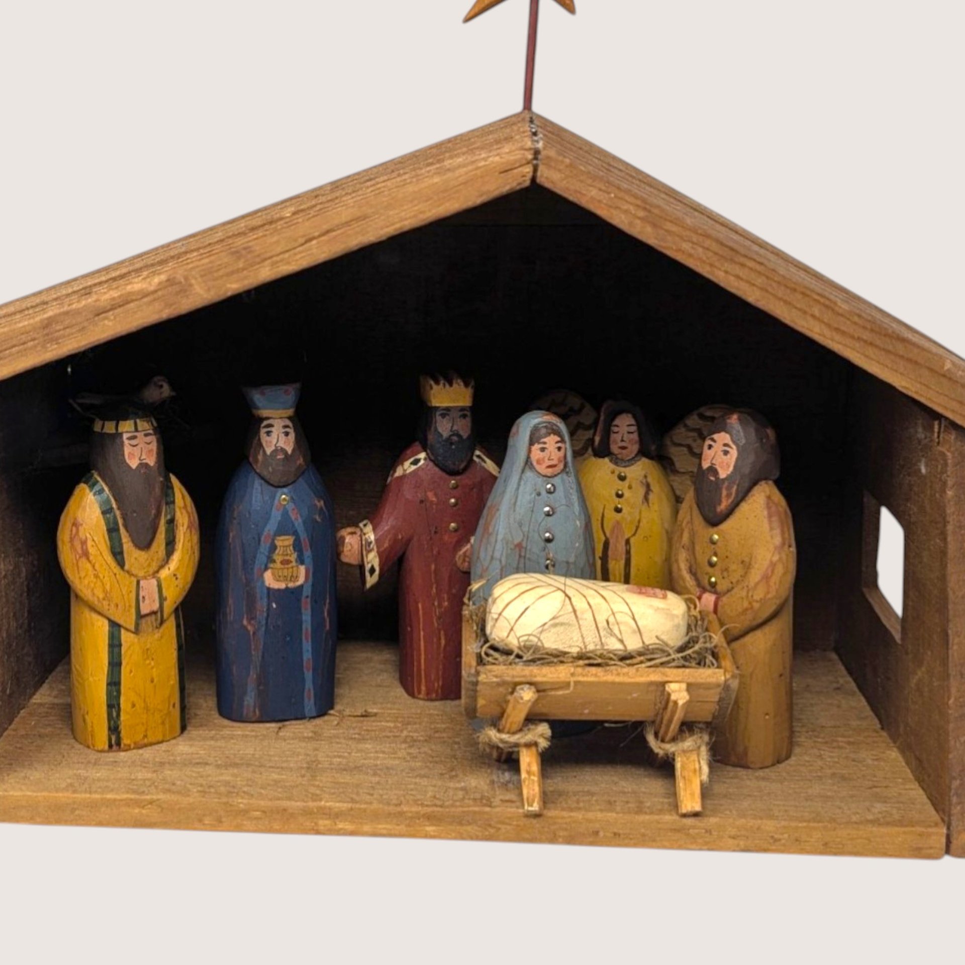 1980s Handmade Wooden Nativity Set