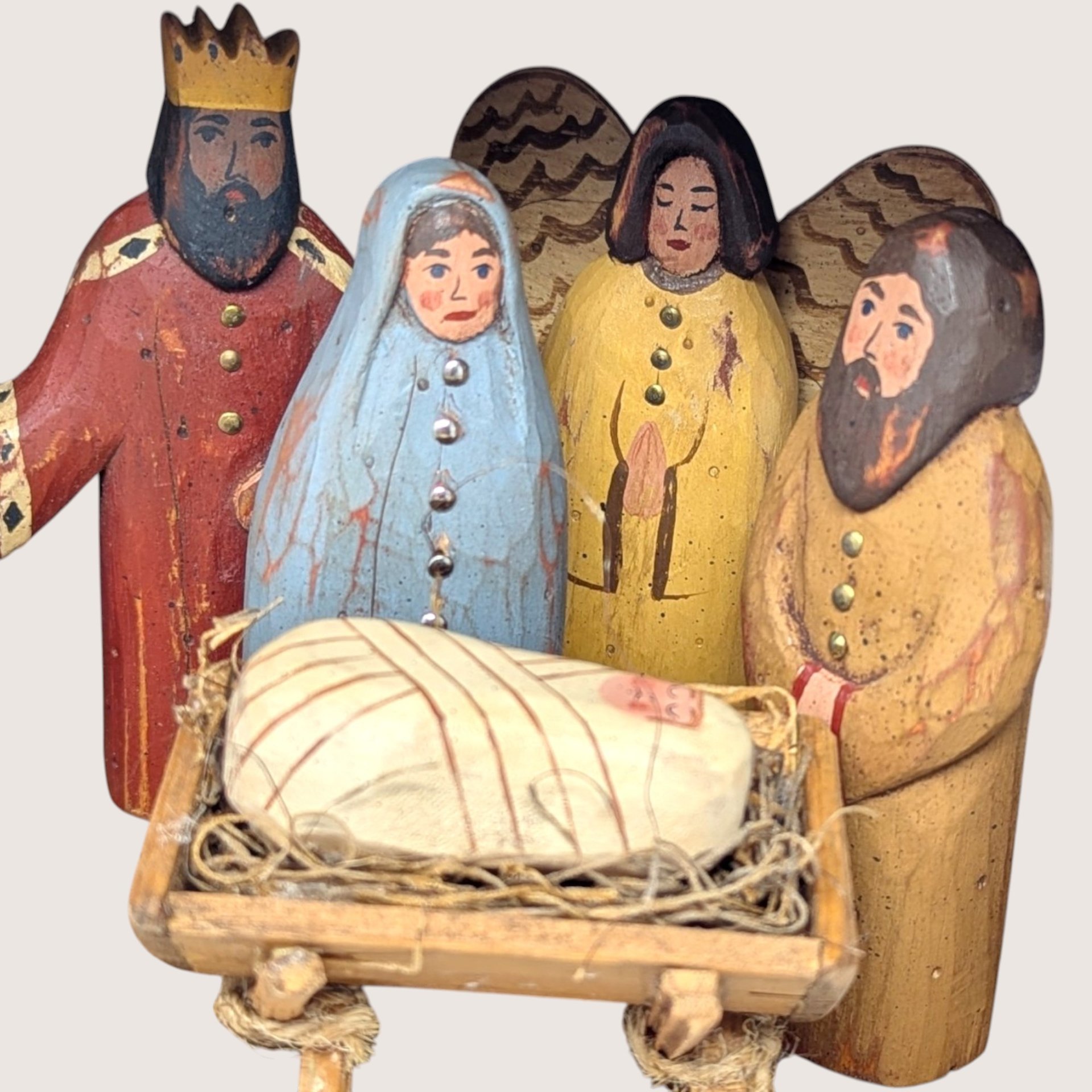 1980s Handmade Wooden Nativity Set