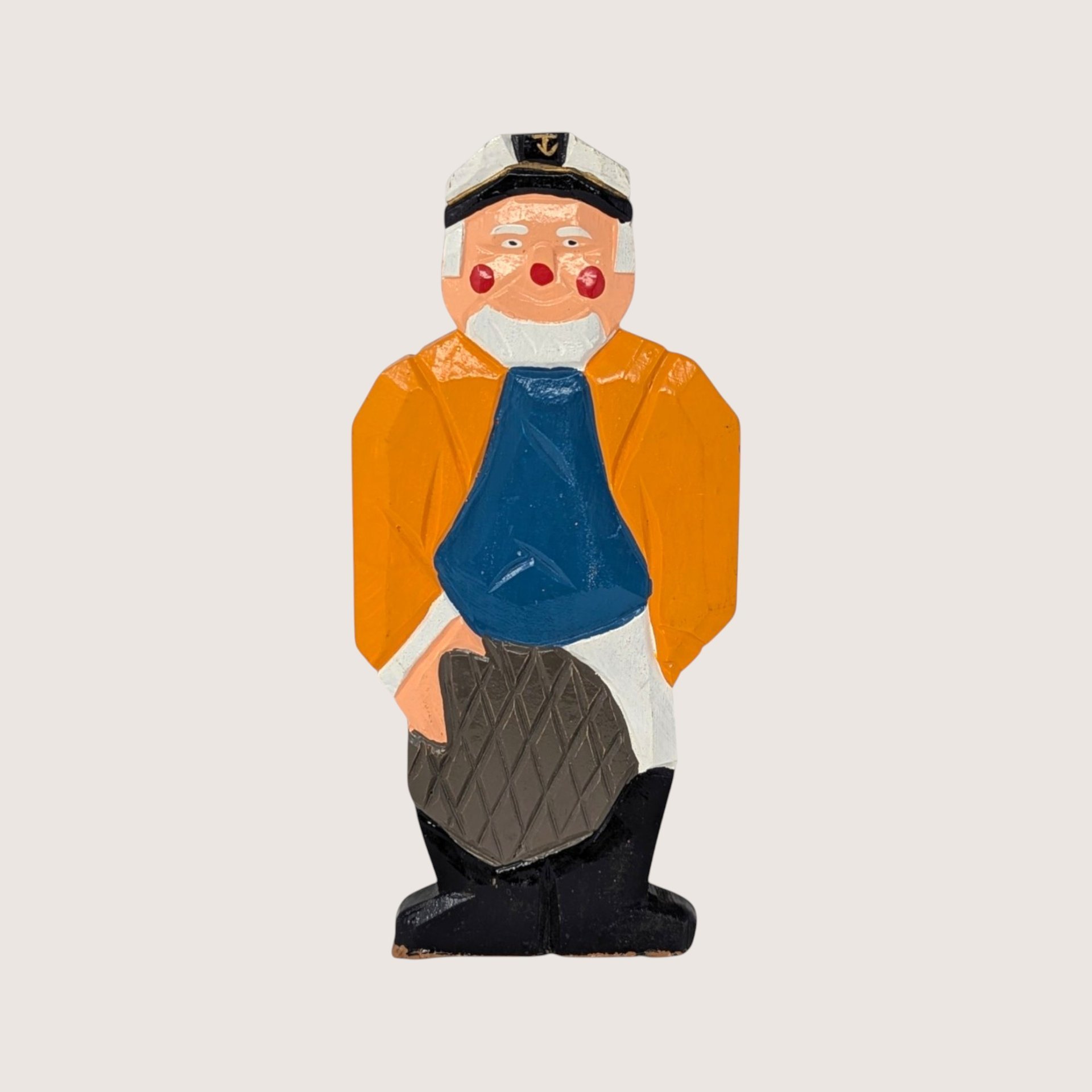 1980s Wooden Nautical Folk Art Handpainted Fisherman Figures