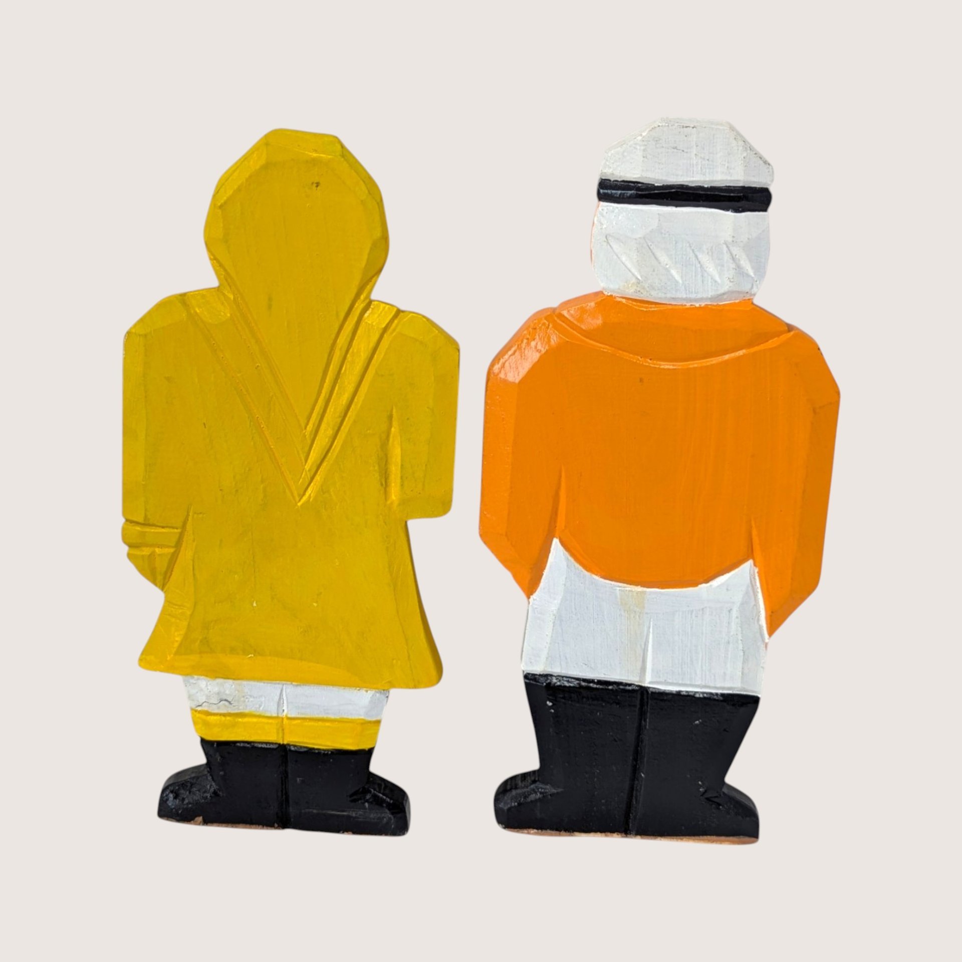 1980s Wooden Nautical Folk Art Handpainted Fisherman Figures