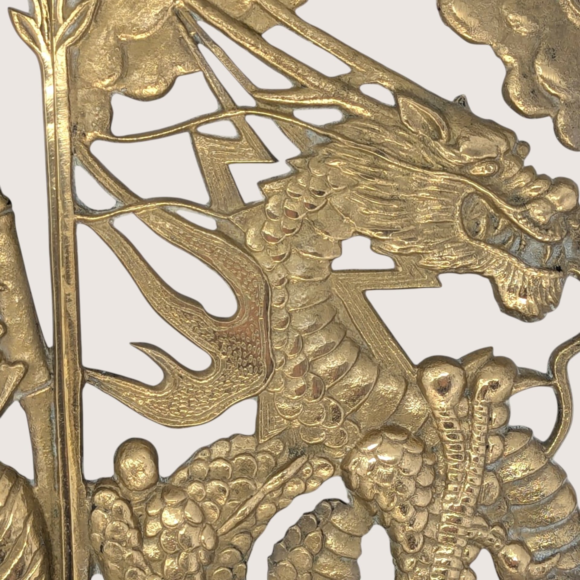 1970s Asian Brass Tiger and Dragon Wall Hanging Pair