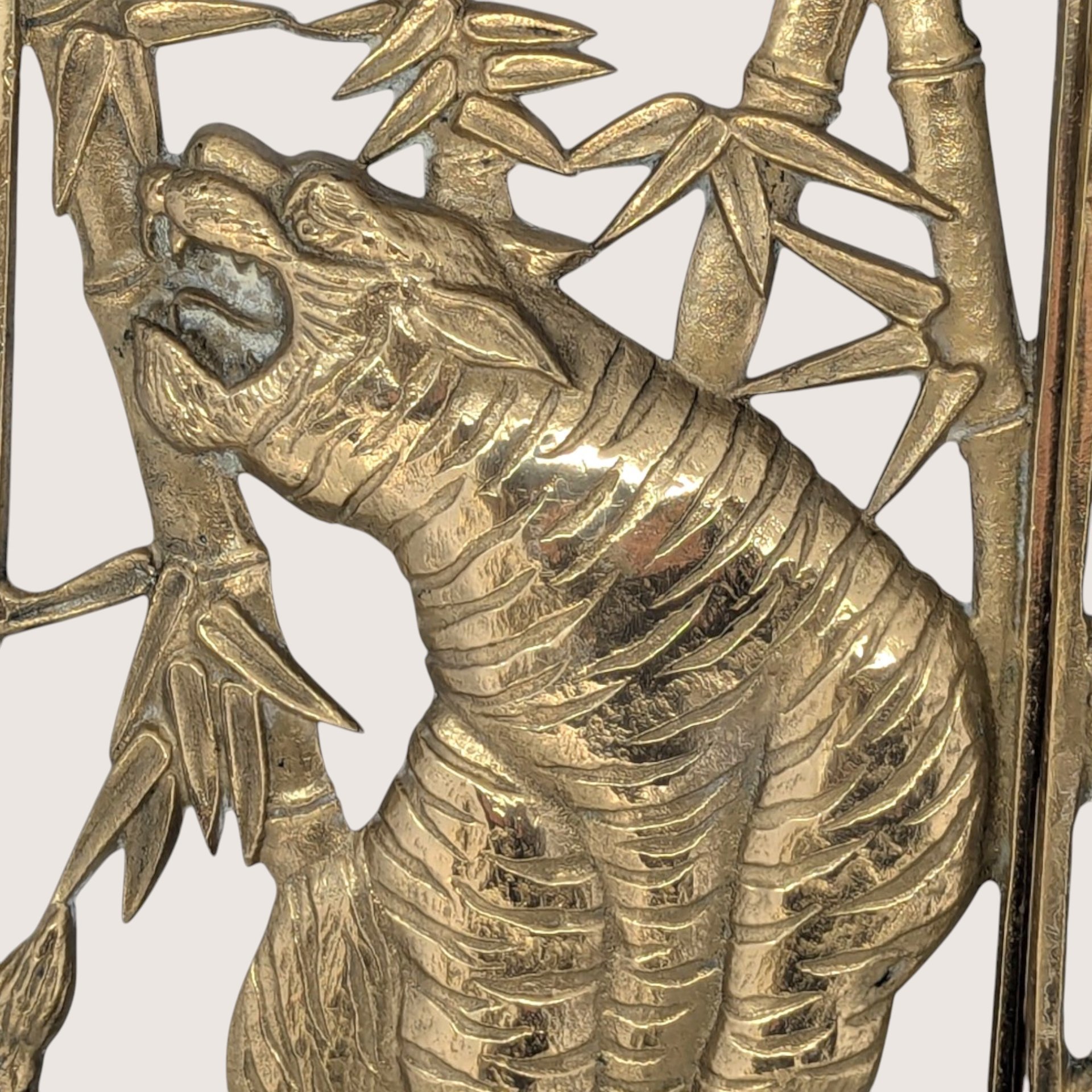 1970s Asian Brass Tiger and Dragon Wall Hanging Pair
