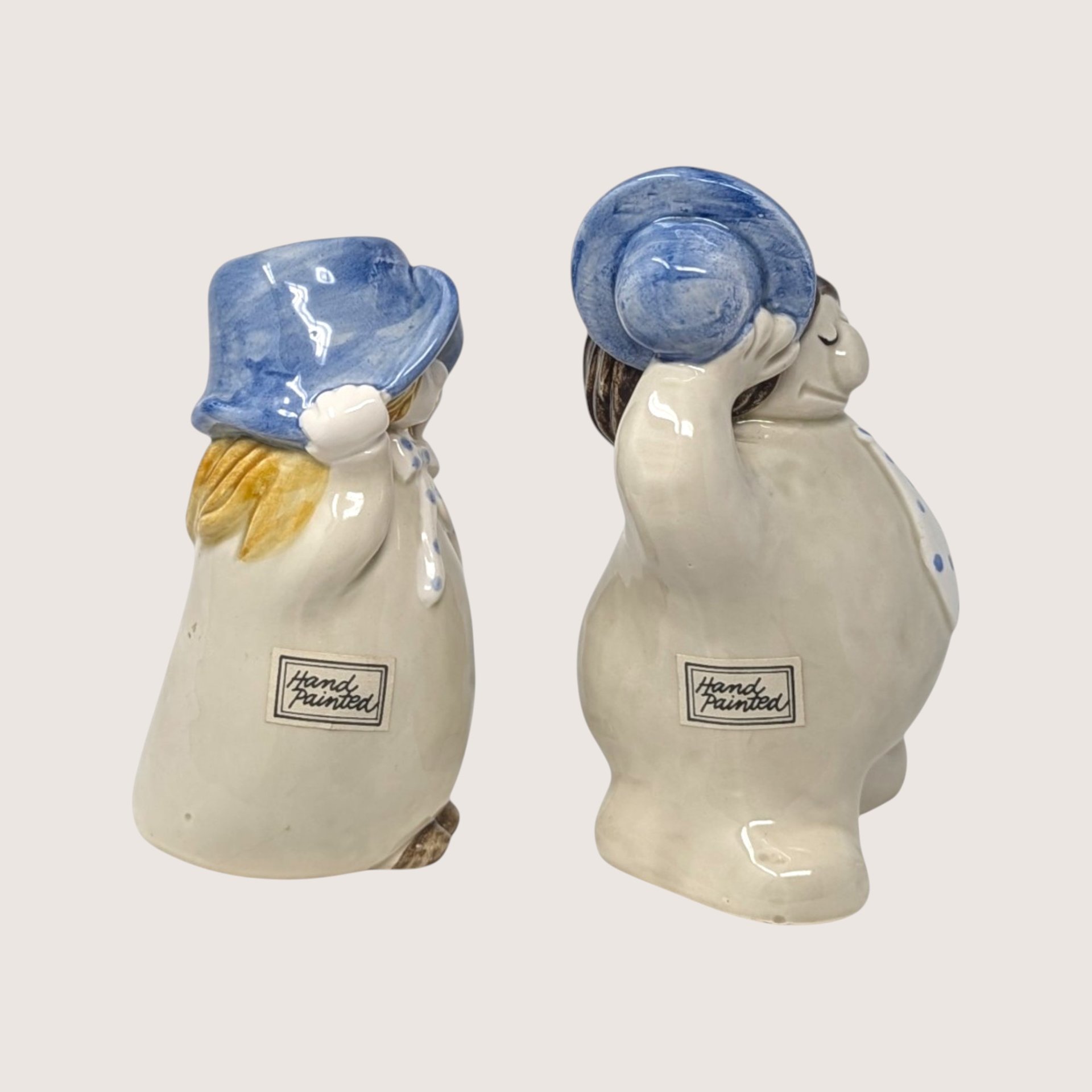 Vintage 1970s Fitz And Floyd Ceramic Hats Off Figural Bud Vase Pair