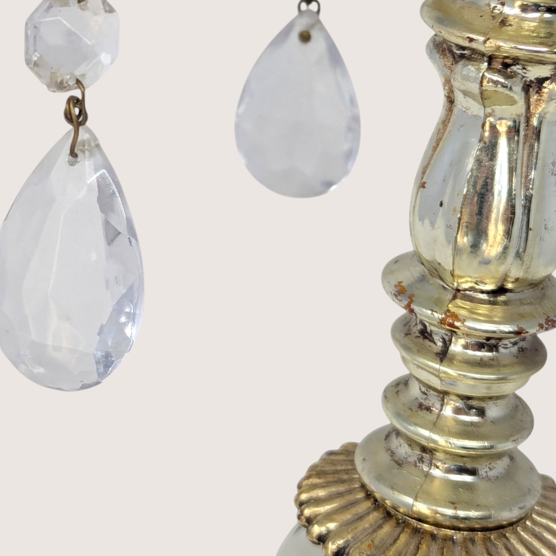 Vintage Ornate Brass Marble Crystal Candlestick Holder