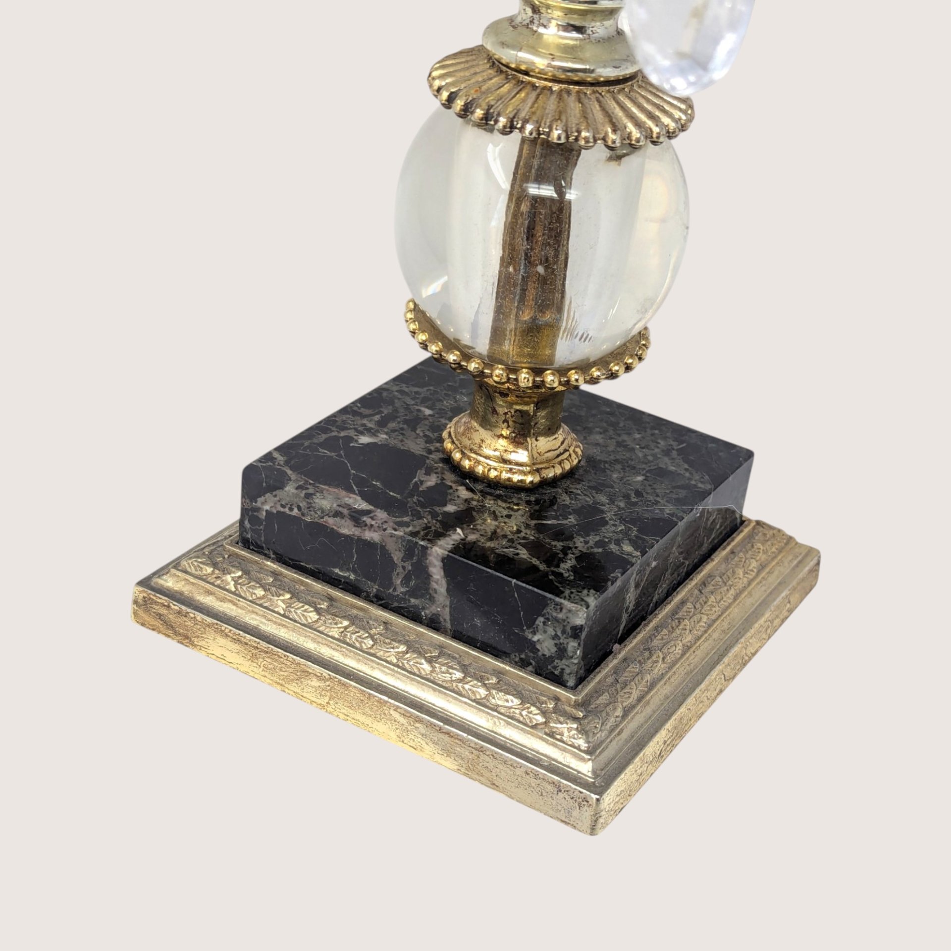 Vintage Ornate Brass Marble Crystal Candlestick Holder