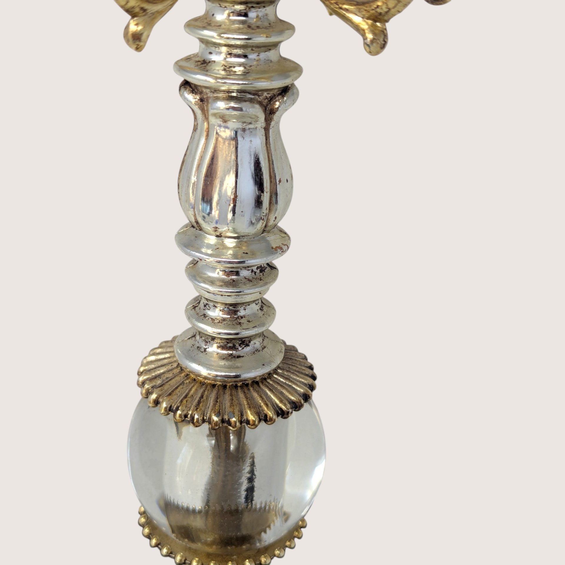 Vintage Ornate Brass Marble Crystal Candlestick Holder