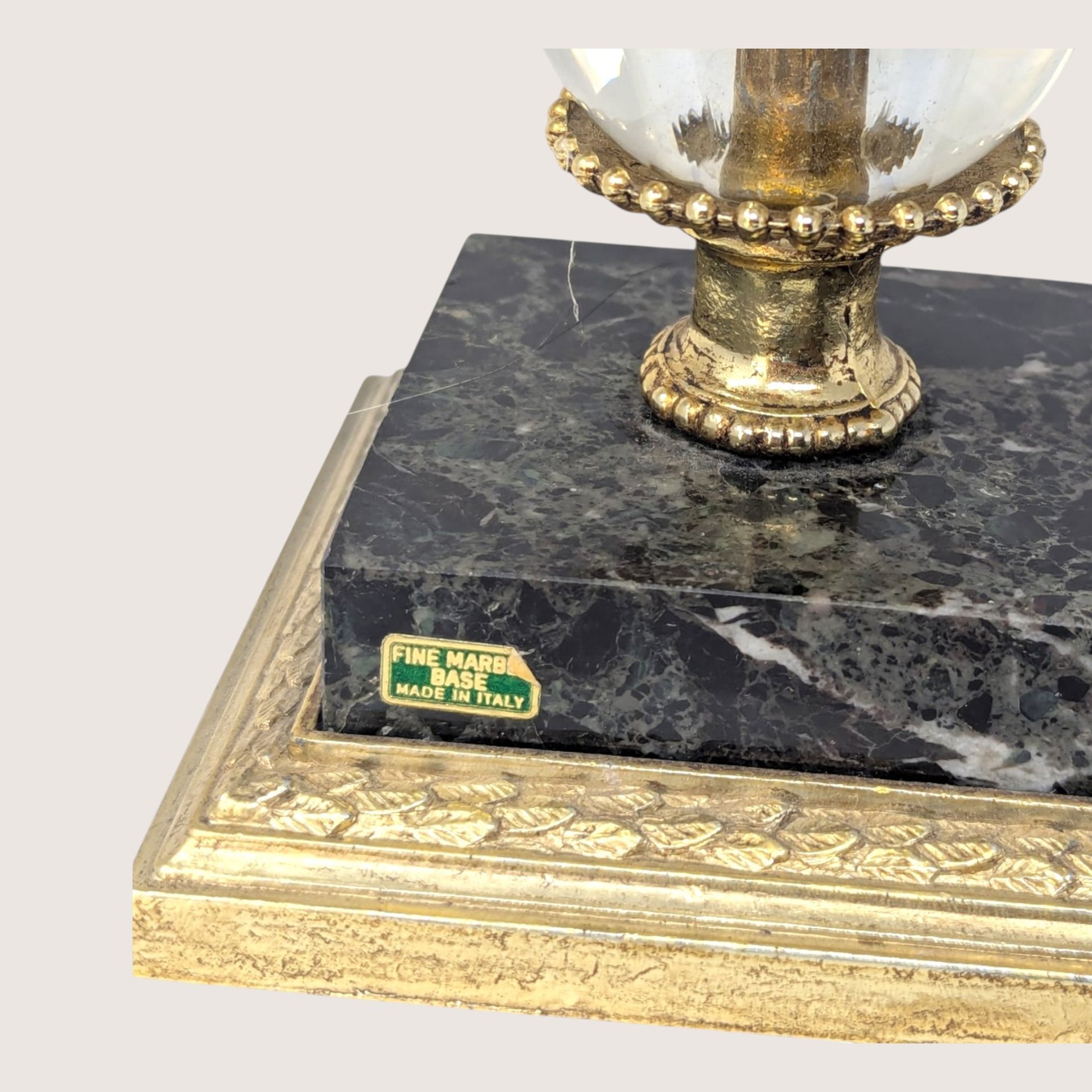 Vintage Ornate Brass Marble Crystal Candlestick Holder