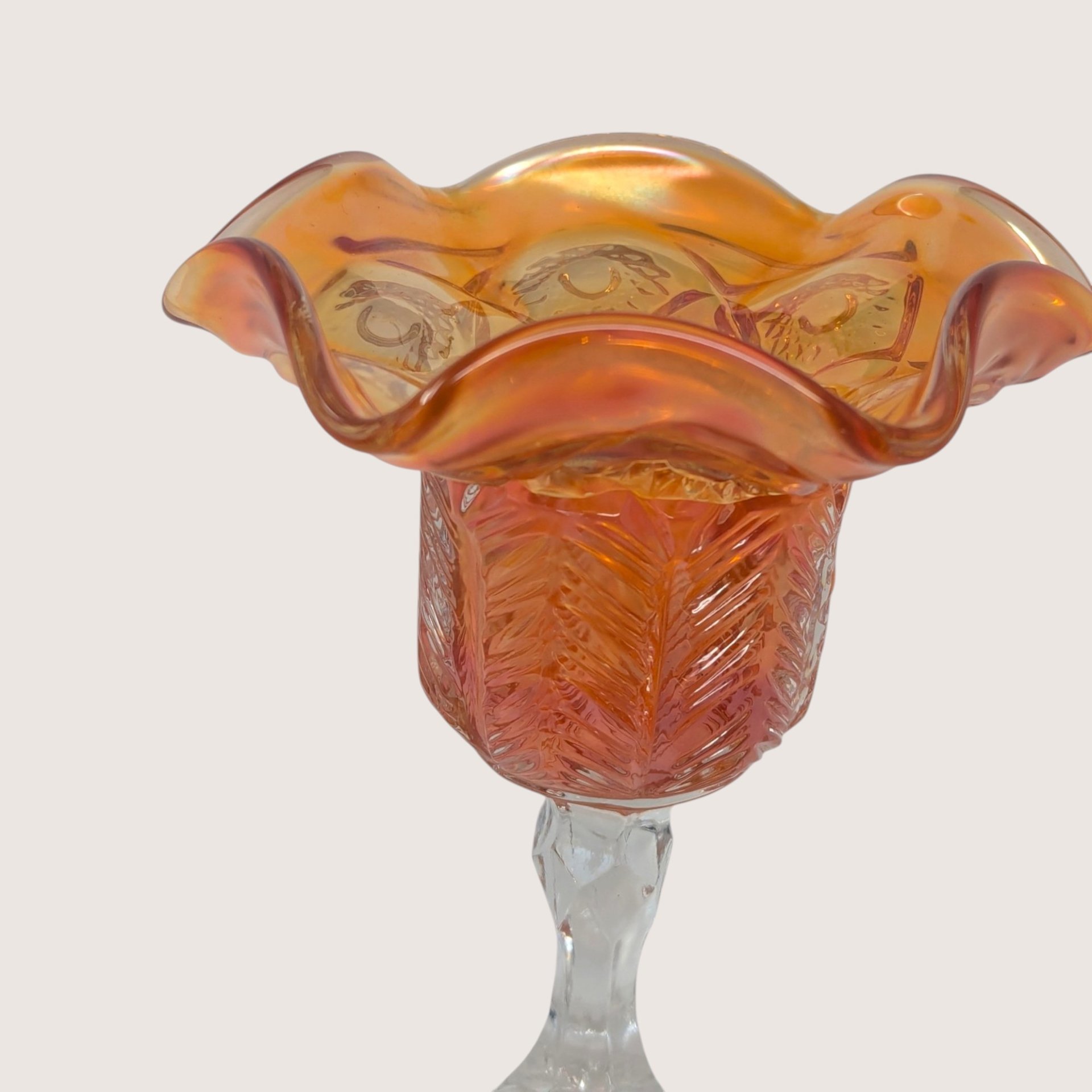Antique Cambridge Inverted Feather Carnival Glass Compote
