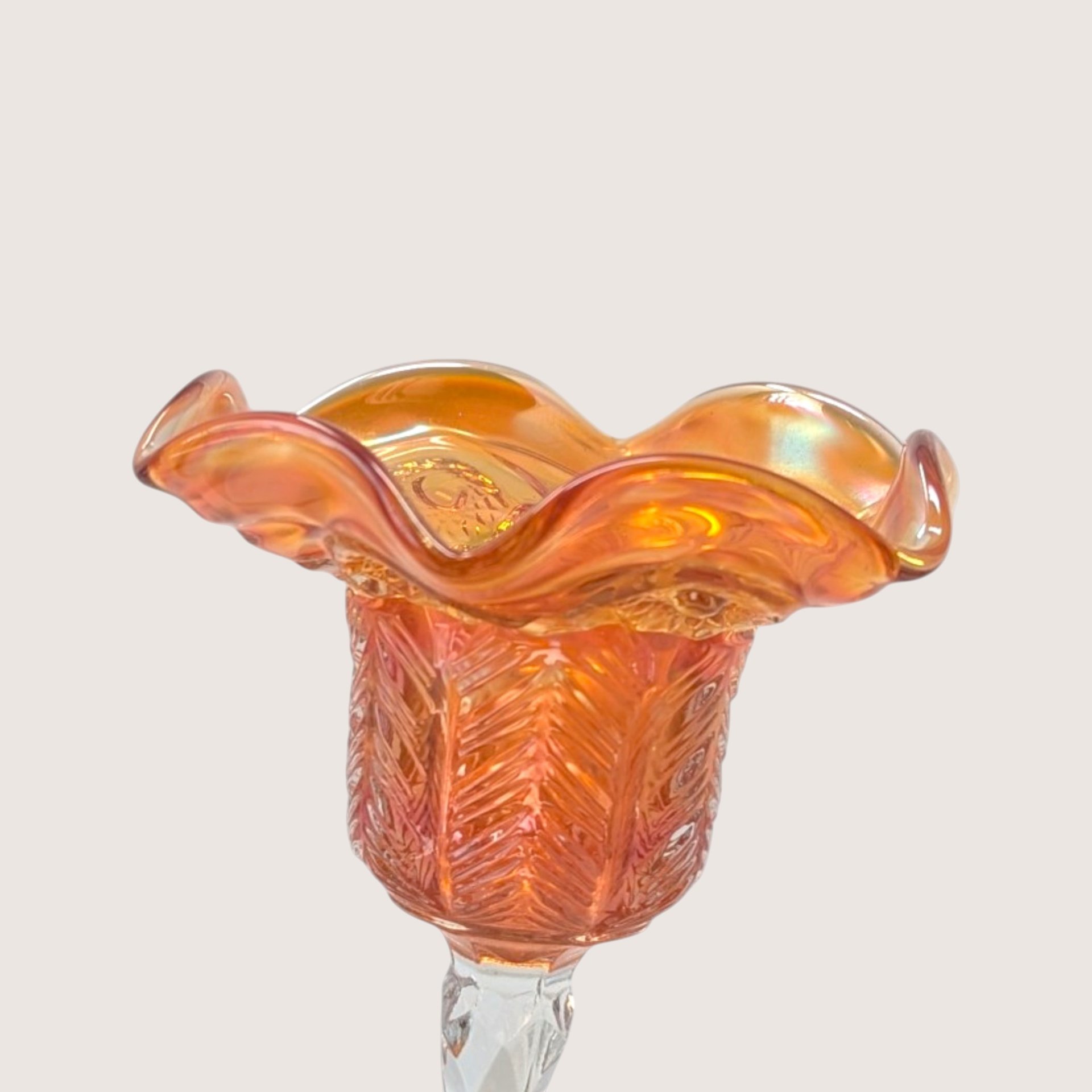 Antique Cambridge Inverted Feather Carnival Glass Compote