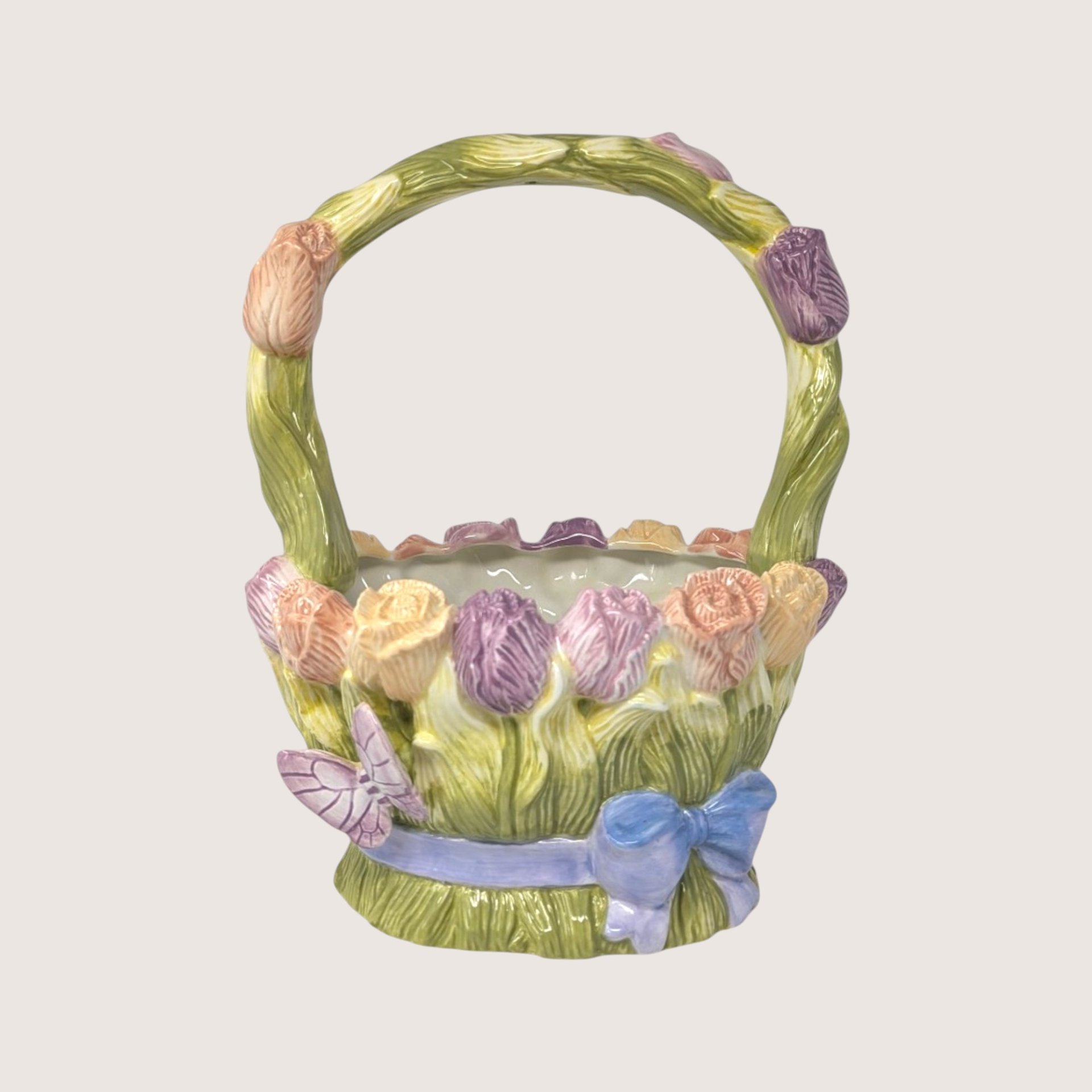 Vintage Silvestri Ceramic Floral Butterfly Basket Planter