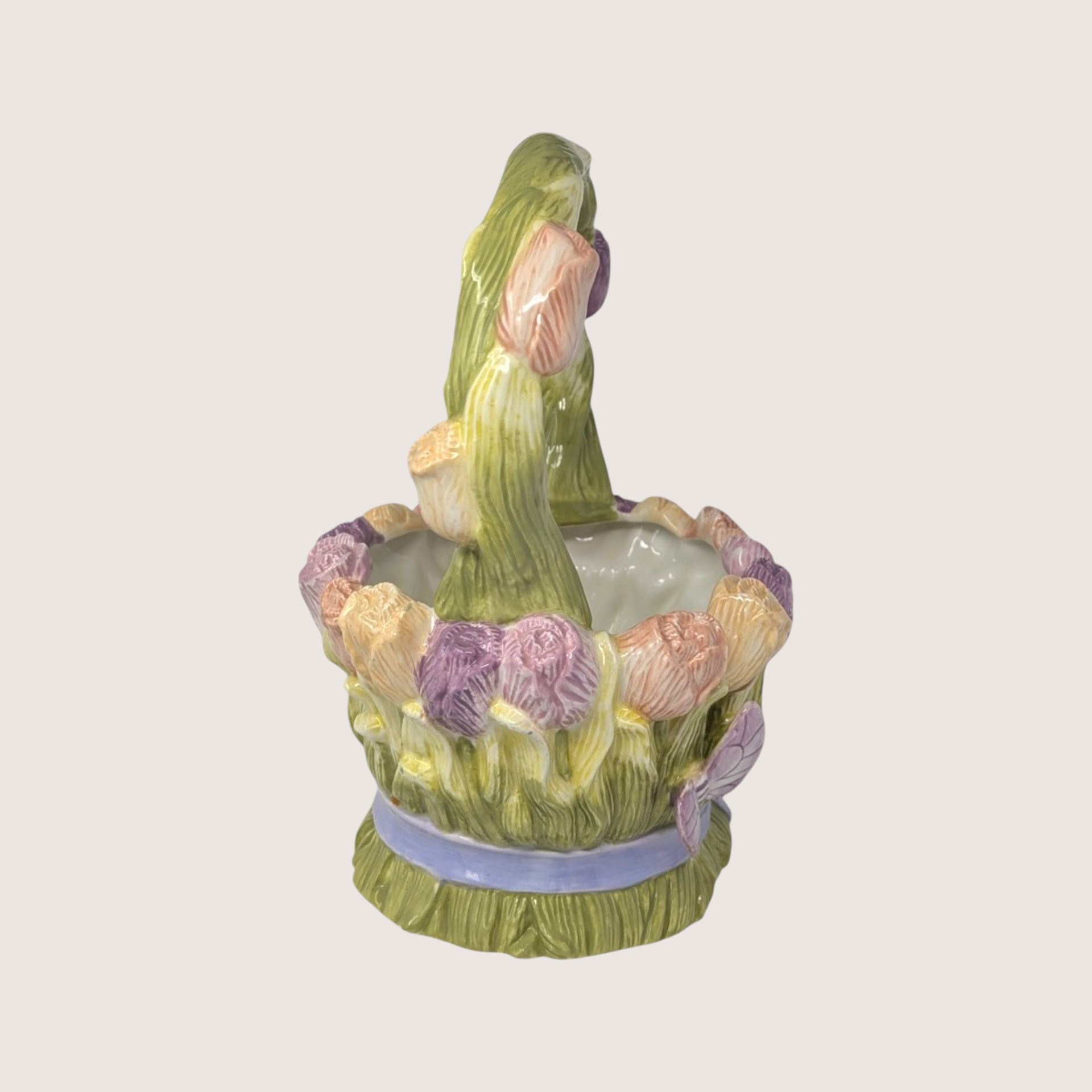 Vintage Silvestri Ceramic Floral Butterfly Basket Planter