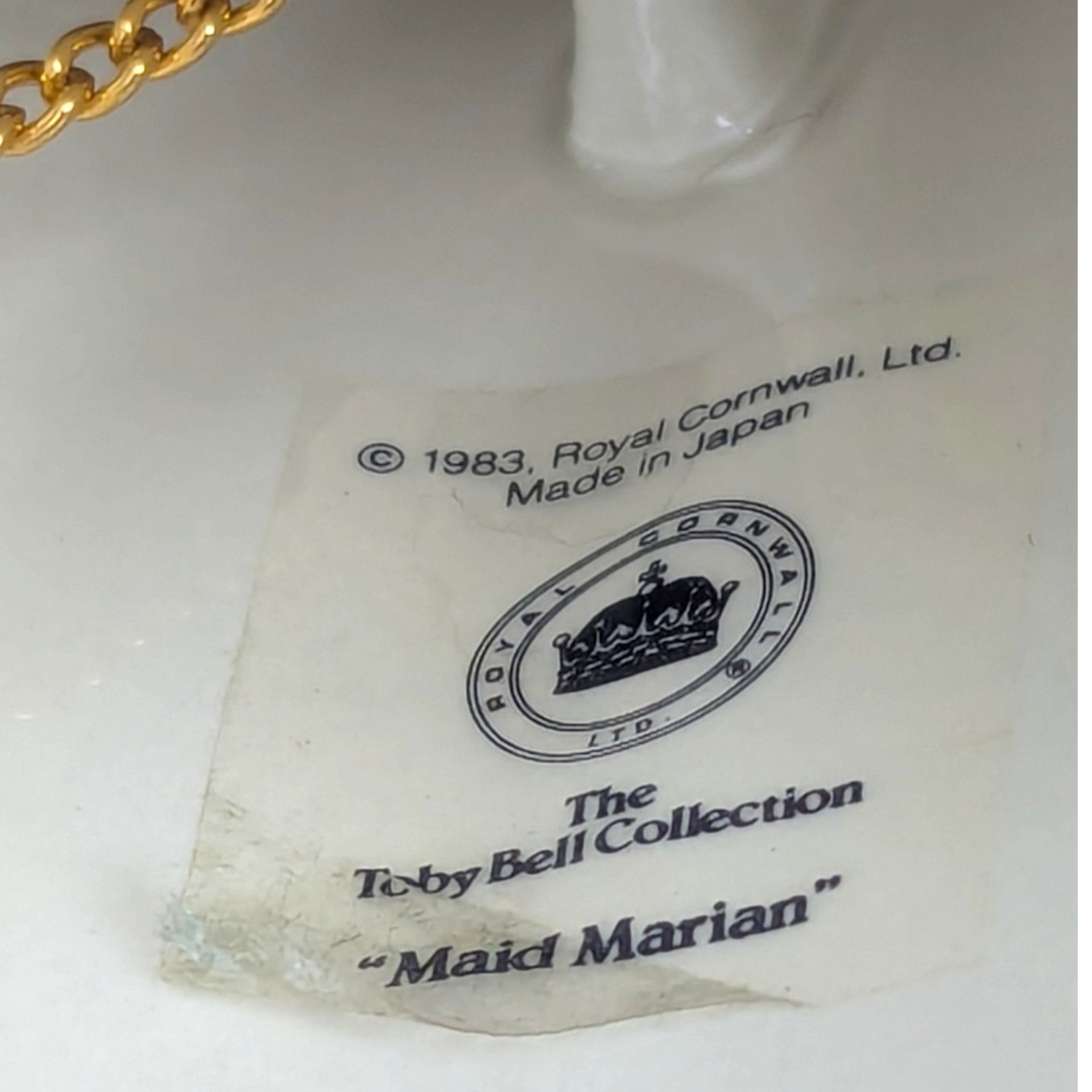 1983 Royal Cornwall Toby Collection Maid Marian Ceramic Bell