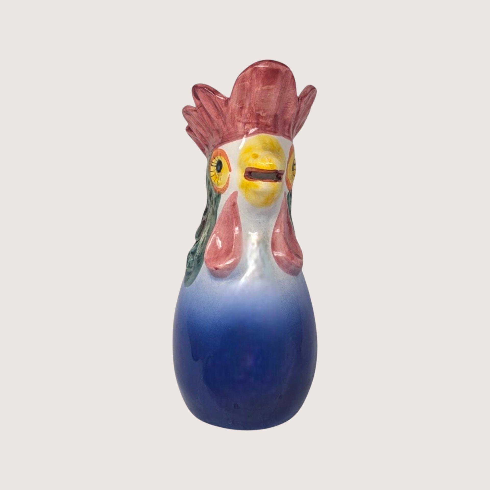 Vintage Portuguese Hand Painted Ceramic Rooster Pitcher