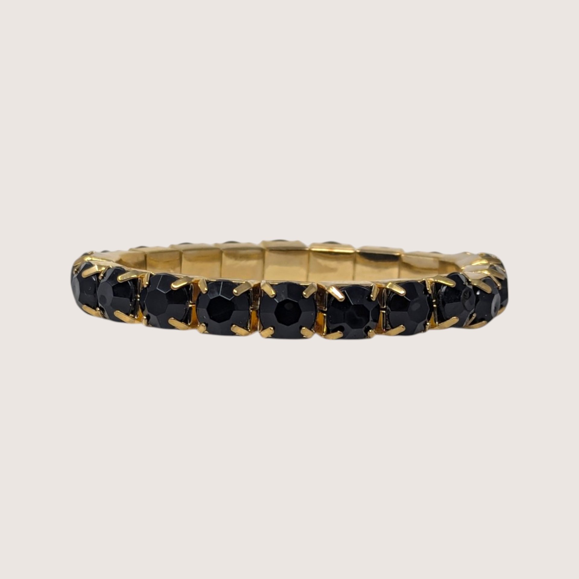 Vintage Gold Tone Black and Clear Rhinestone Stretch Bracelets