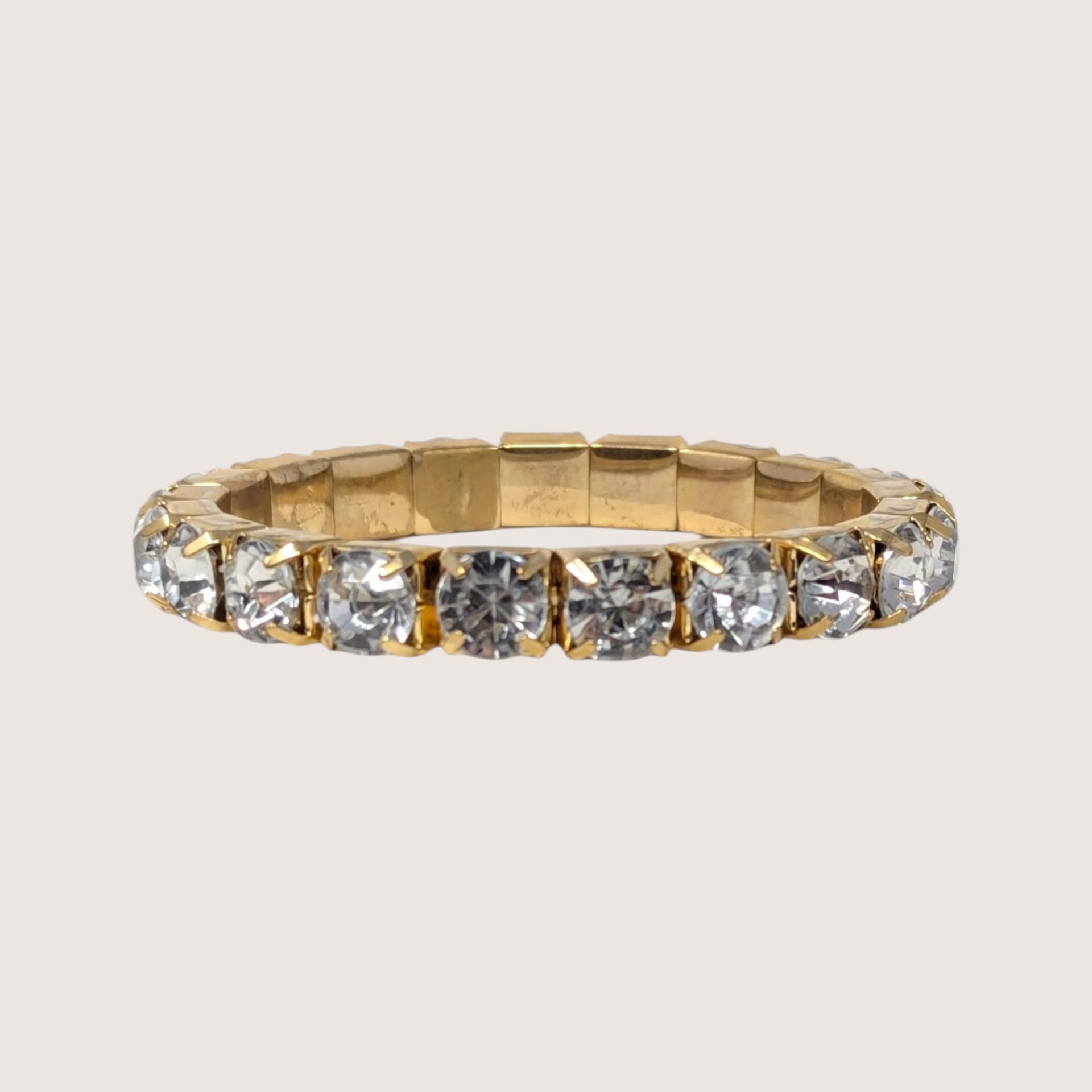 Vintage Gold Tone Black and Clear Rhinestone Stretch Bracelets