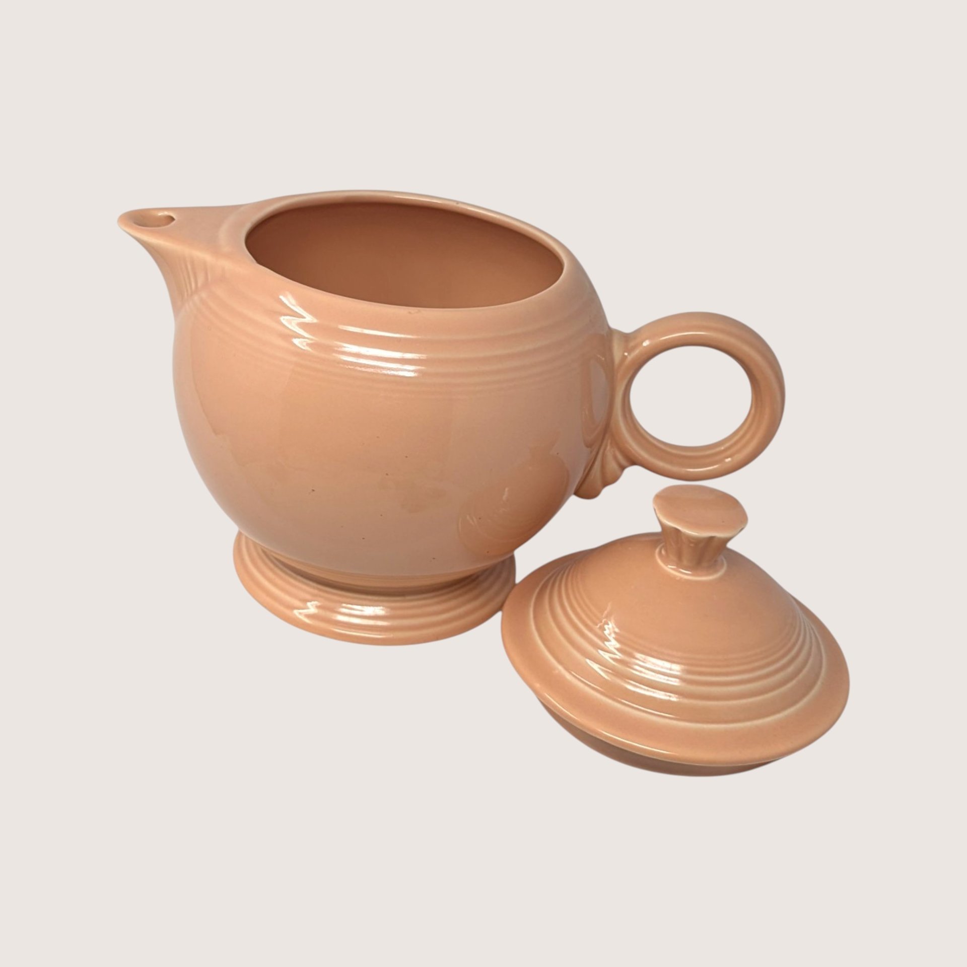 Vintage Fiesta Peach Glazed Ceramic Covered Teapot
